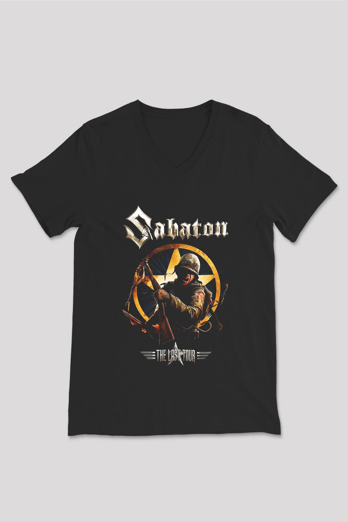 Sabaton Siyah Unisex V Yaka Tişört T-Shirt