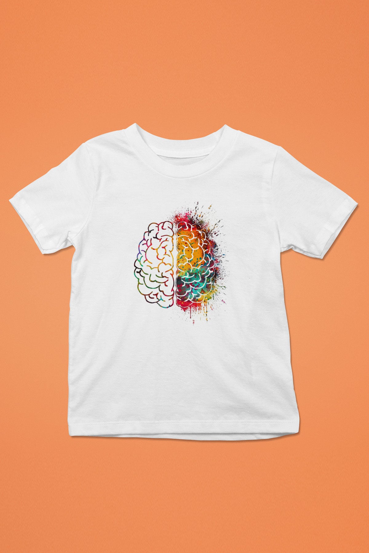 Sağ ve Sol Beyin Baskılı Unisex Beyaz Çocuk Tişörtü - Tshirt