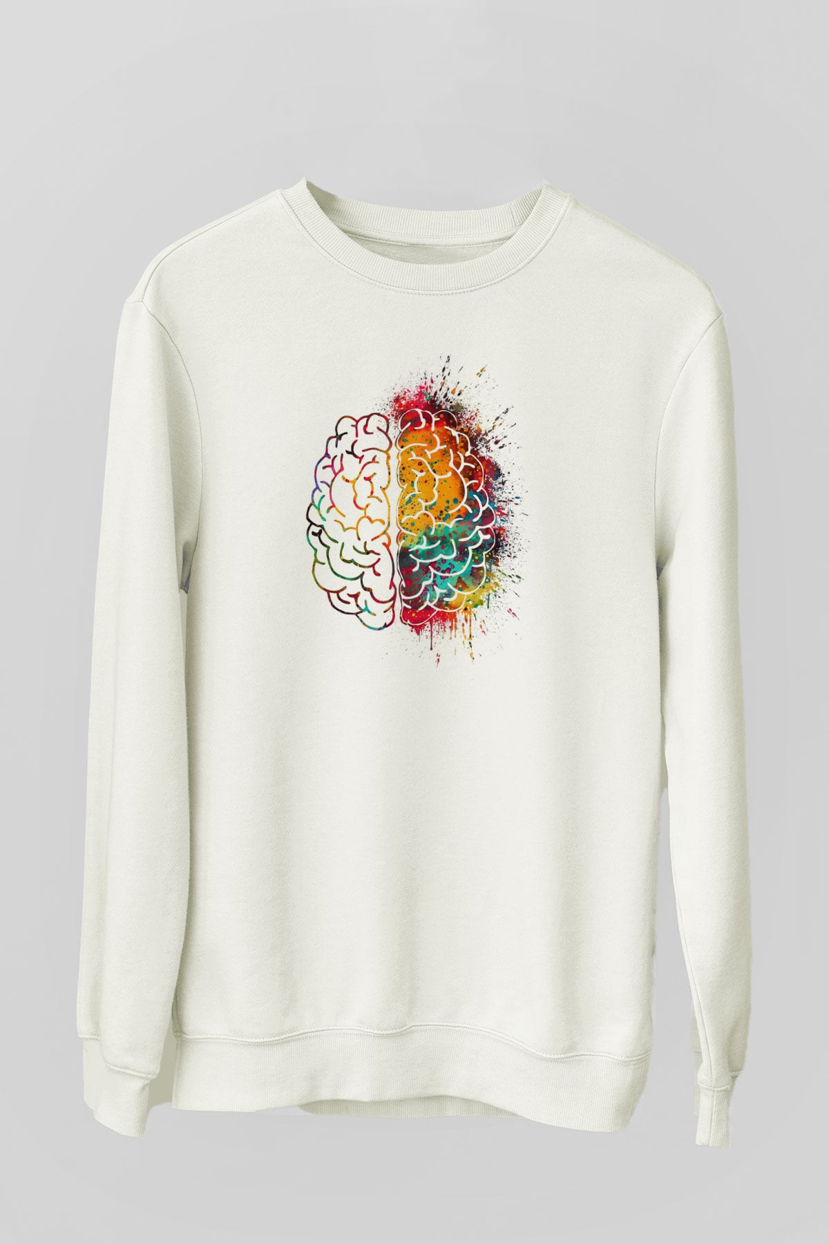Sağ ve Sol Beyin Baskılı Unisex Ekru Sweatshirt