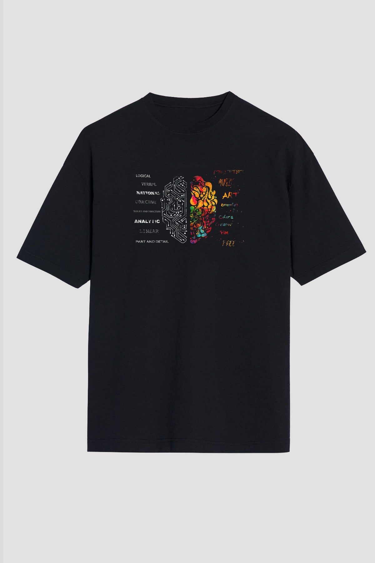 Sağ ve Sol Beyin Baskılı Unisex Oversize Tişört - Tshirt