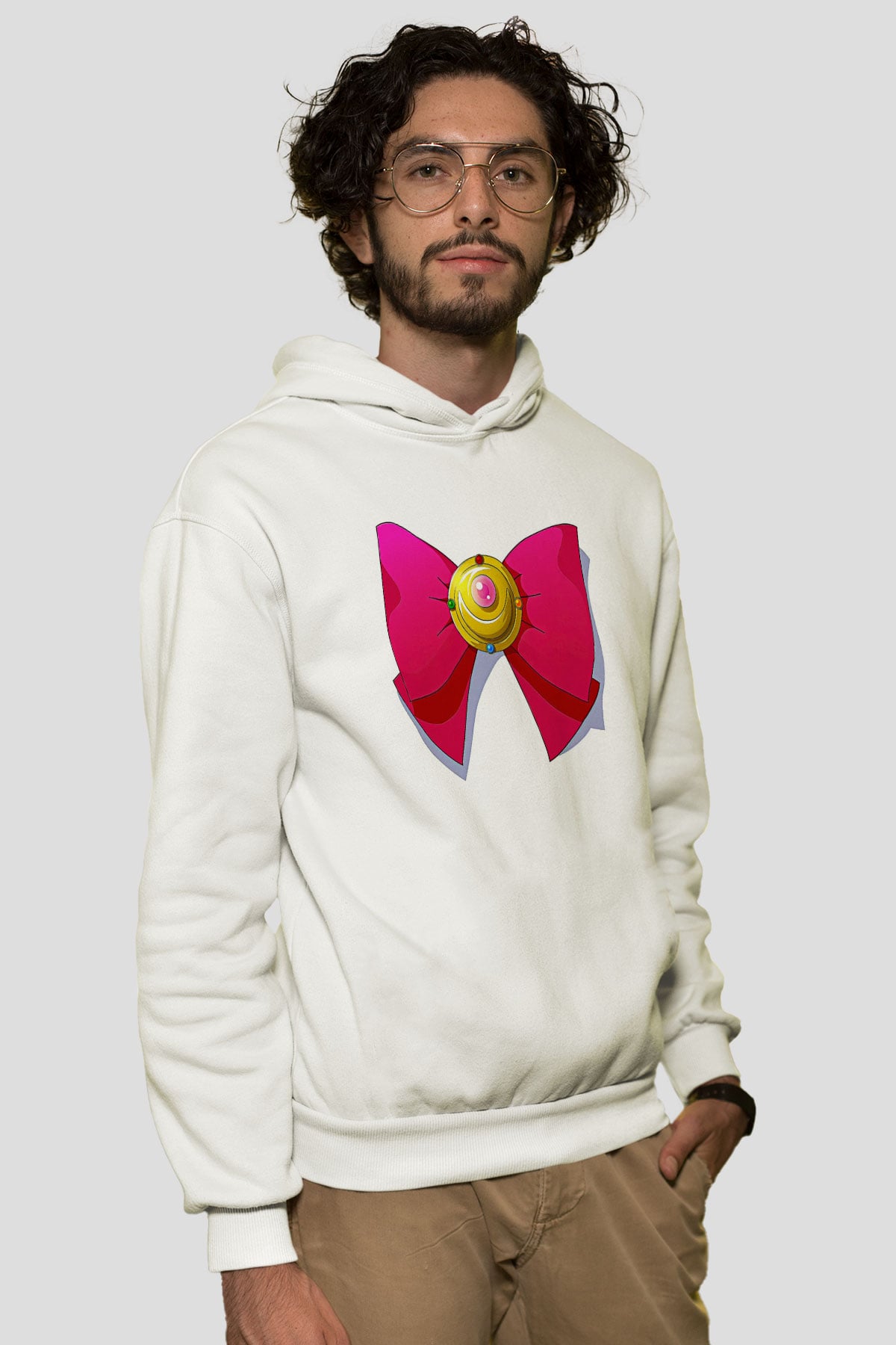 Sailor Moon Baskılı Beyaz Unisex Hoodie