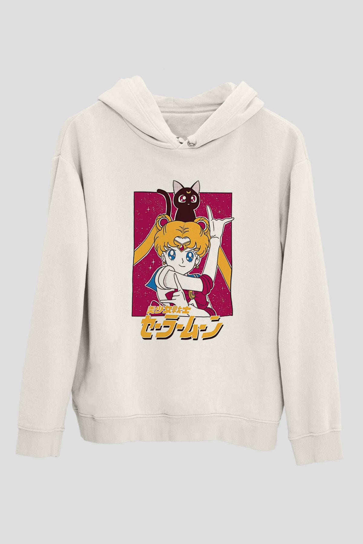 Sailor Moon Baskılı Beyaz Unisex Hoodie