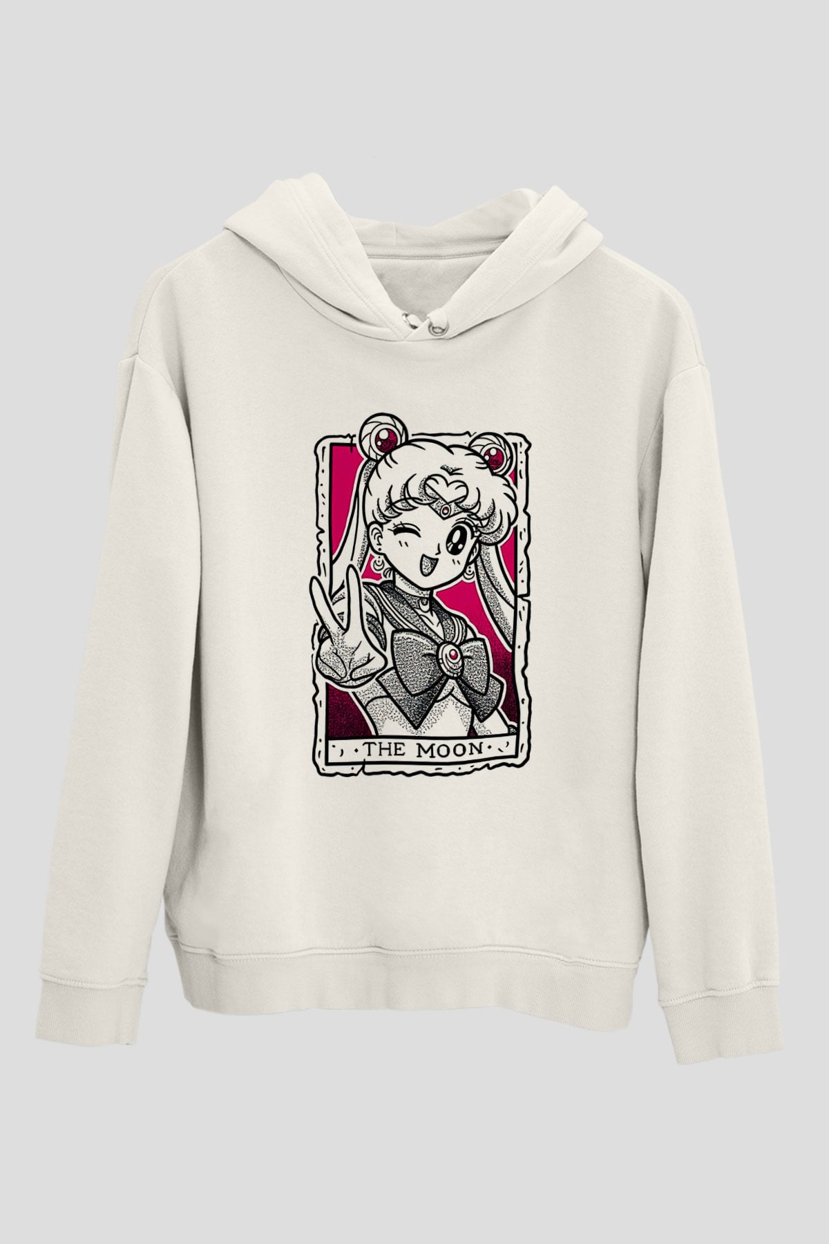 Sailor Moon Baskılı Beyaz Unisex Hoodie
