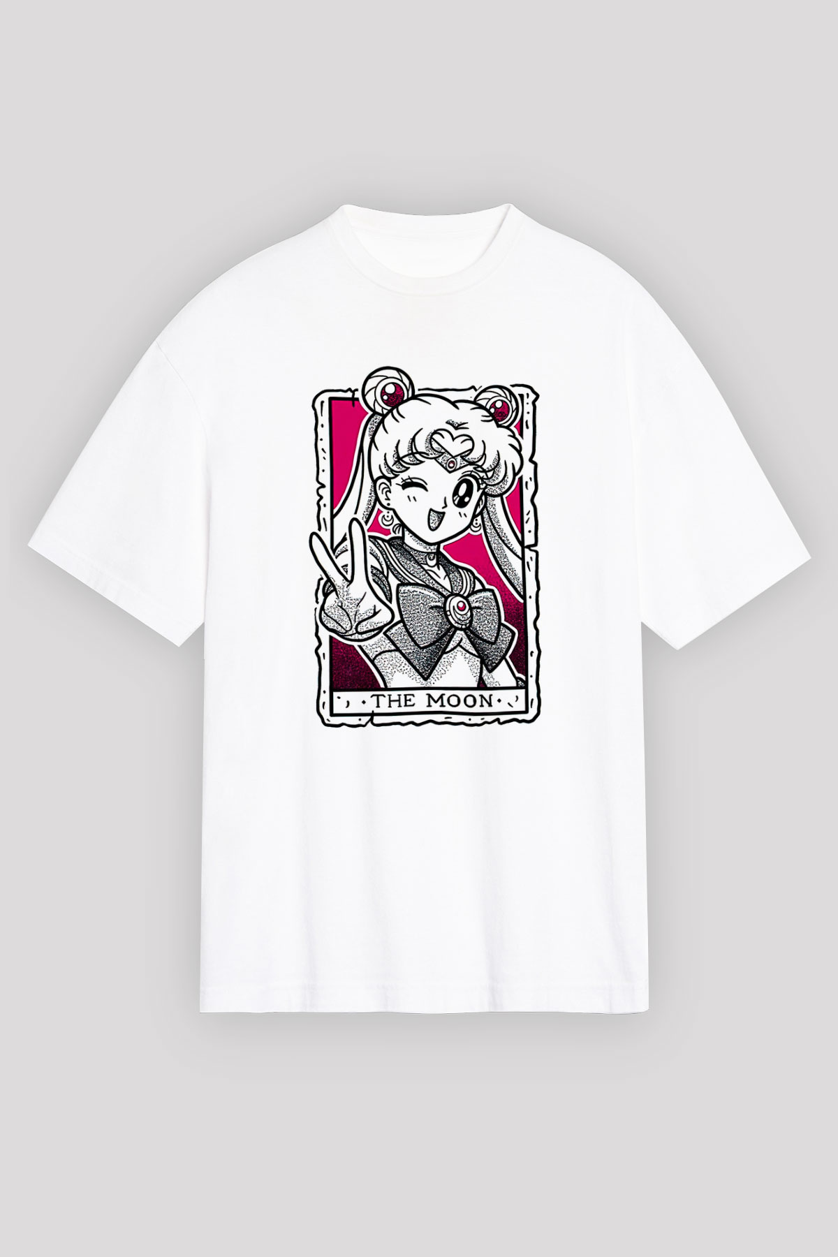 Sailor Moon Baskılı Beyaz Unisex Oversize Tişört - Tshirt