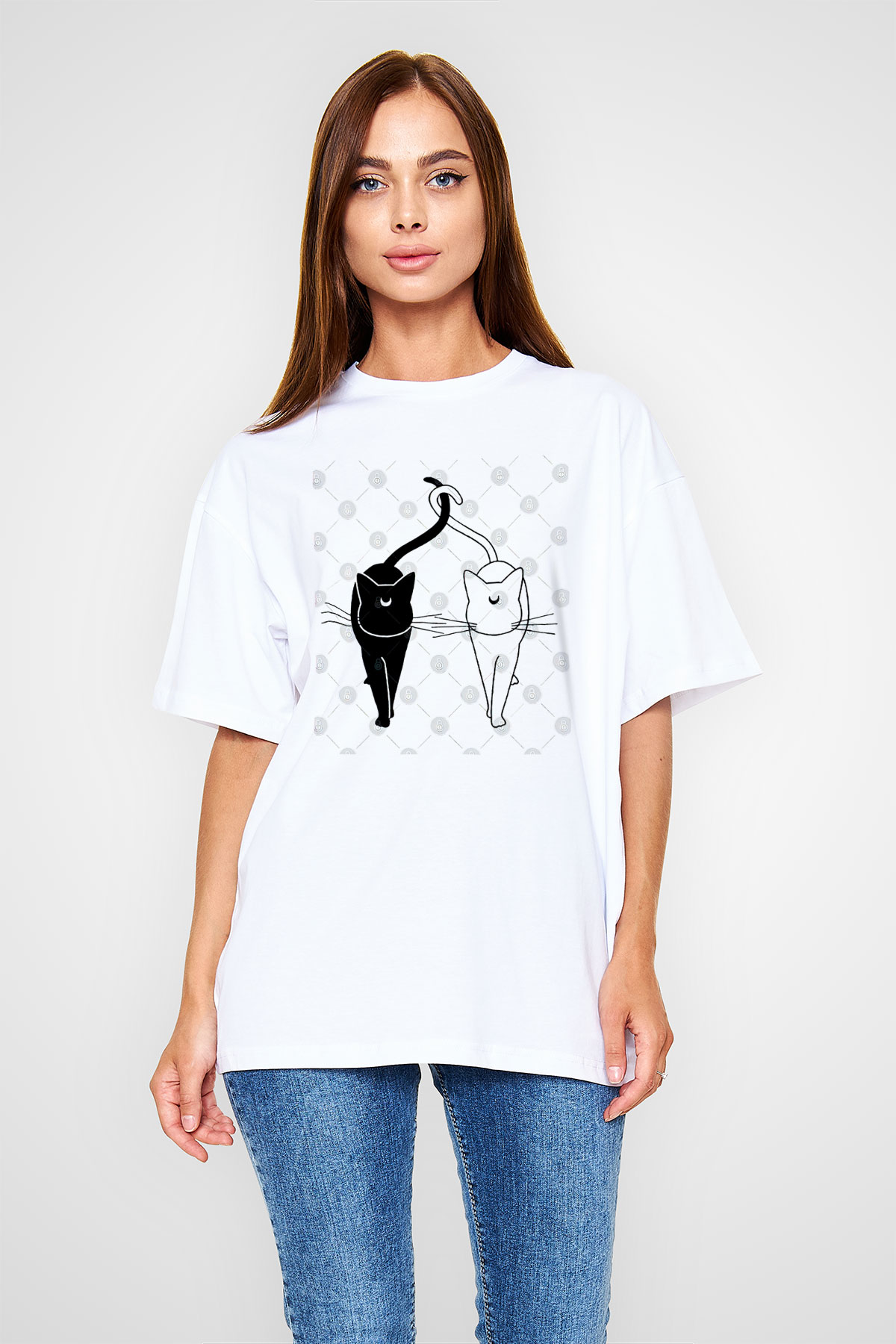 Sailor Moon Baskılı Beyaz Unisex Oversize Tişört - Tshirt