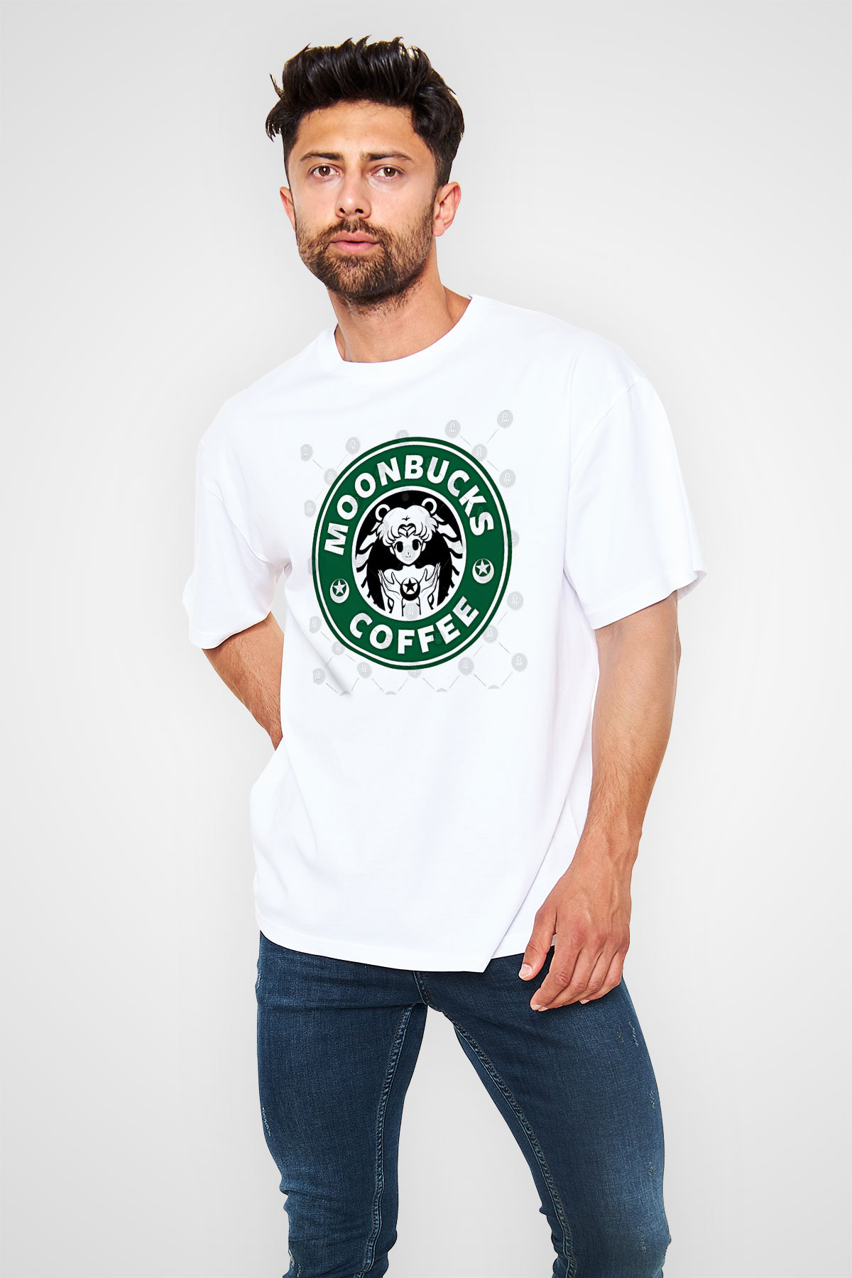 Sailor Moon Baskılı Beyaz Unisex Oversize Tişört - Tshirt