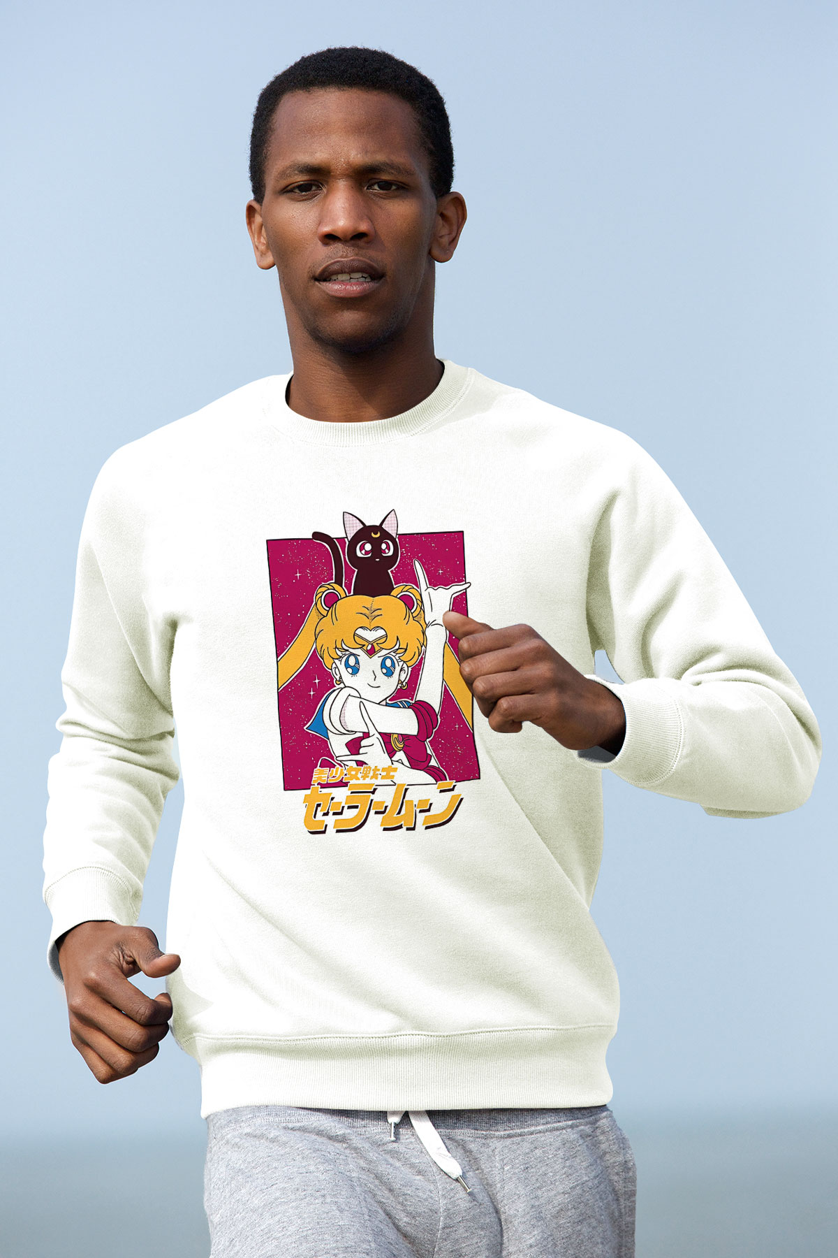 Sailor Moon Baskılı Beyaz Unisex Sweatshirt