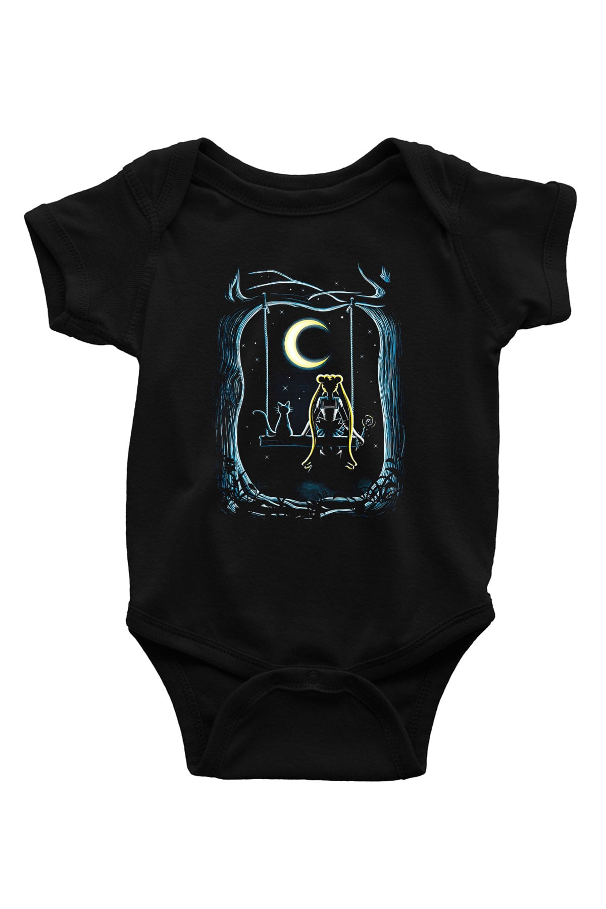 Sailor Moon Baskılı Unisex Siyah Bebek Body - Zıbın