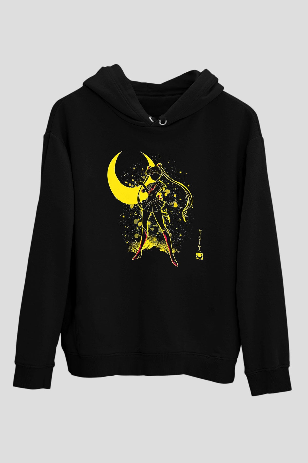 Sailor Moon Baskılı Unisex Siyah Hoodie