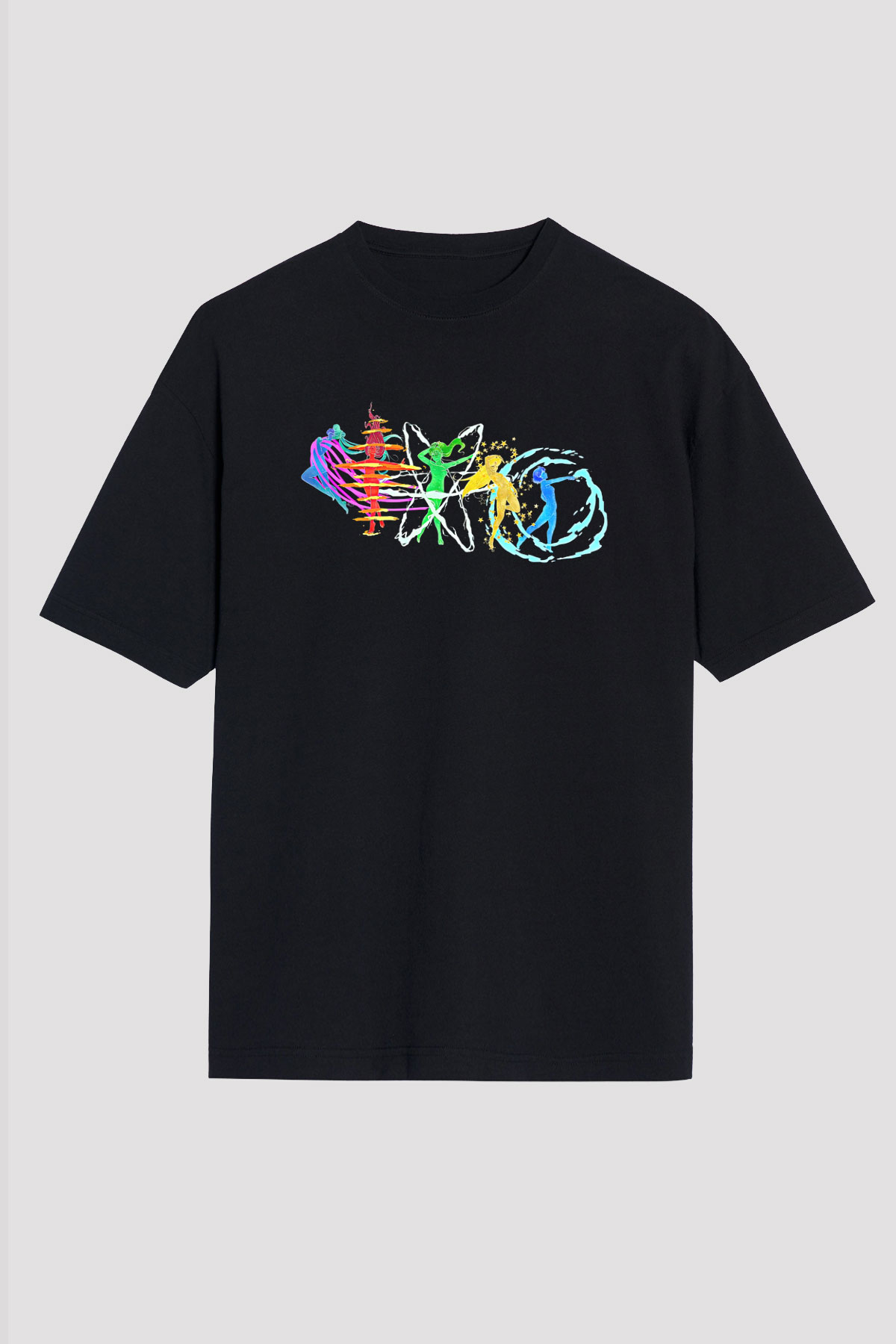 Sailor Moon Baskılı Unisex Siyah Oversize Tişört - Tshirt