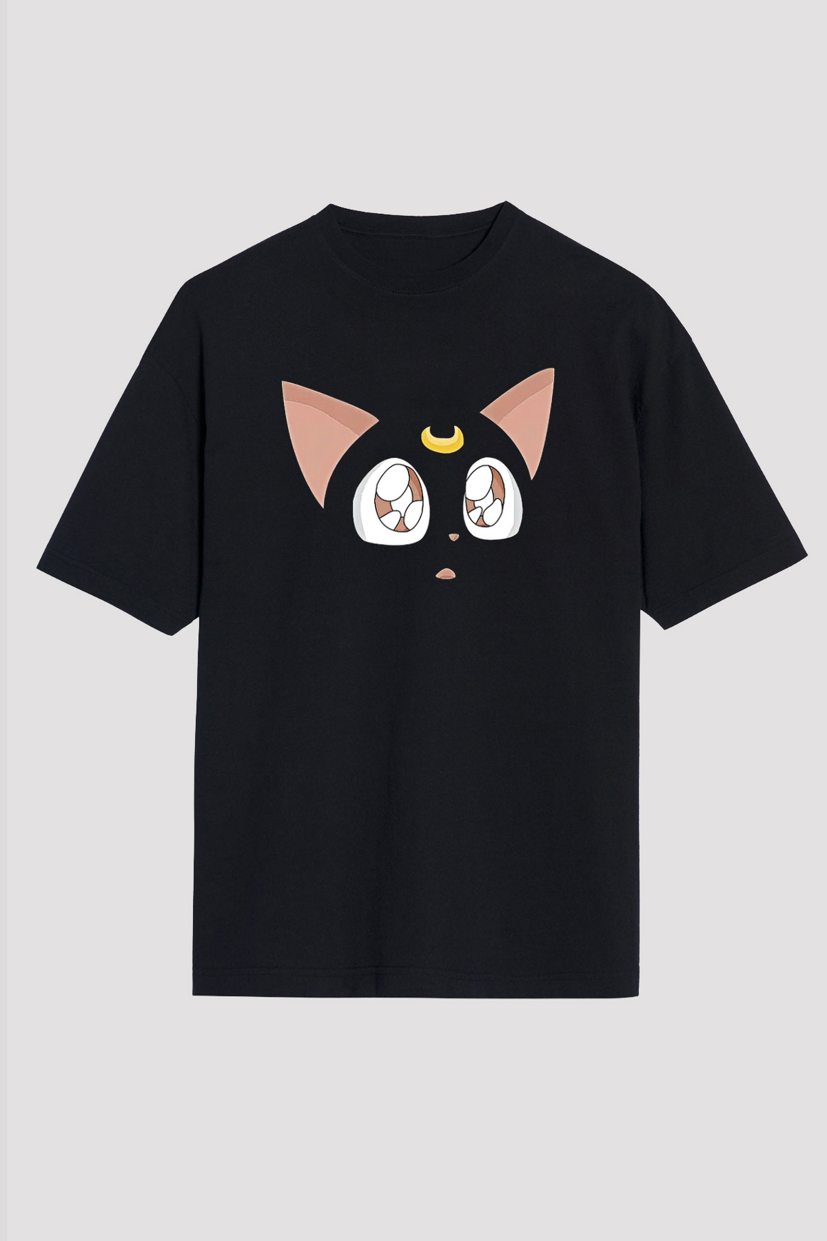 Sailor Moon Baskılı Unisex Siyah Oversize Tişört - Tshirt