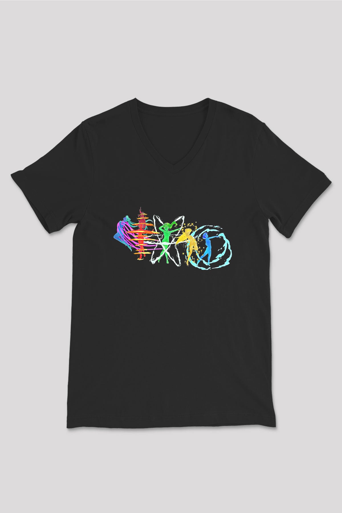 Sailor Moon Baskılı Unisex Siyah V Yaka Tişört - Tshirt