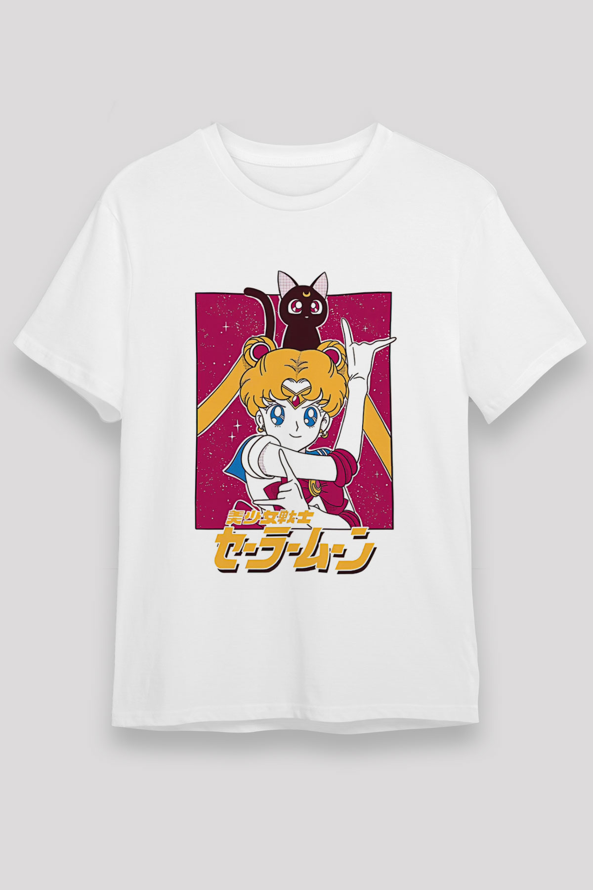 Sailor Moon Unisex Baskılı Beyaz Tişört - Tshirt