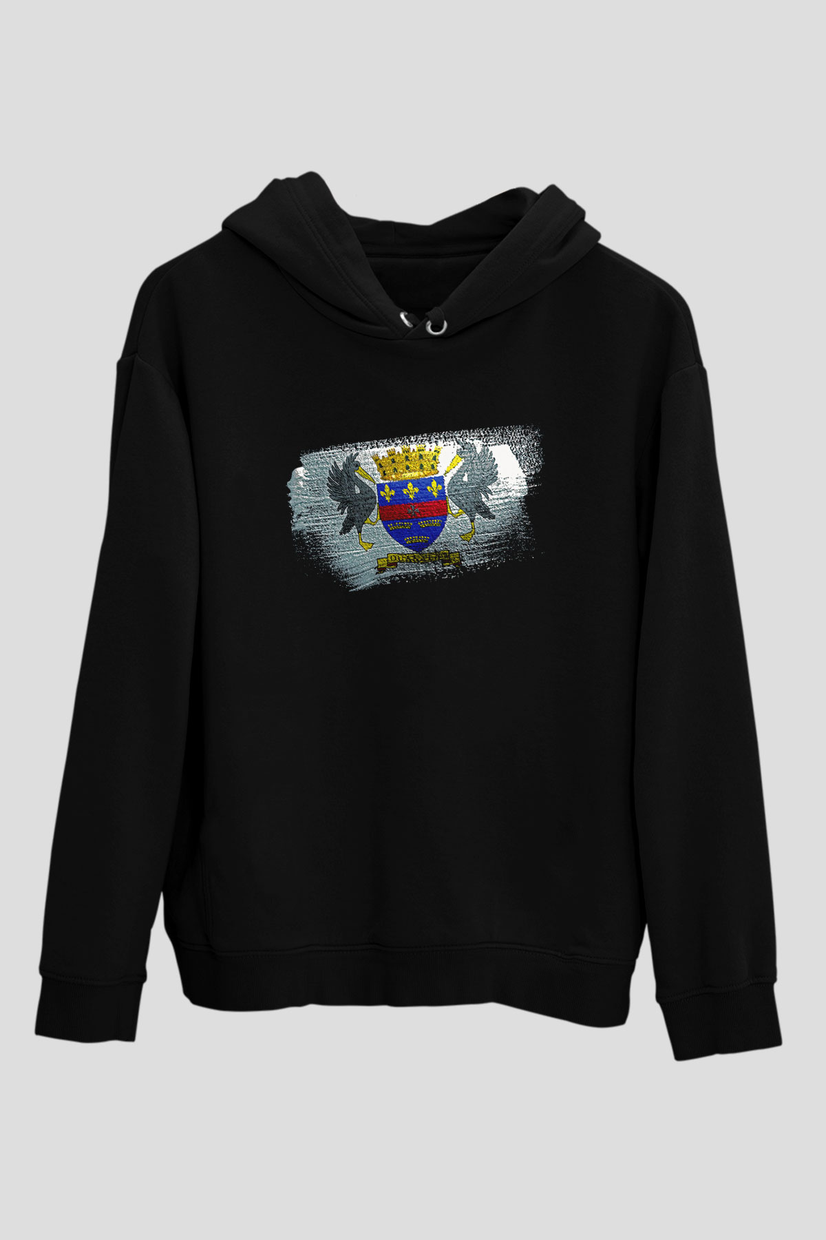 Saint Barthelemy Bayrağı Baskılı Unisex Siyah Kapüşonlu Sweatshirt