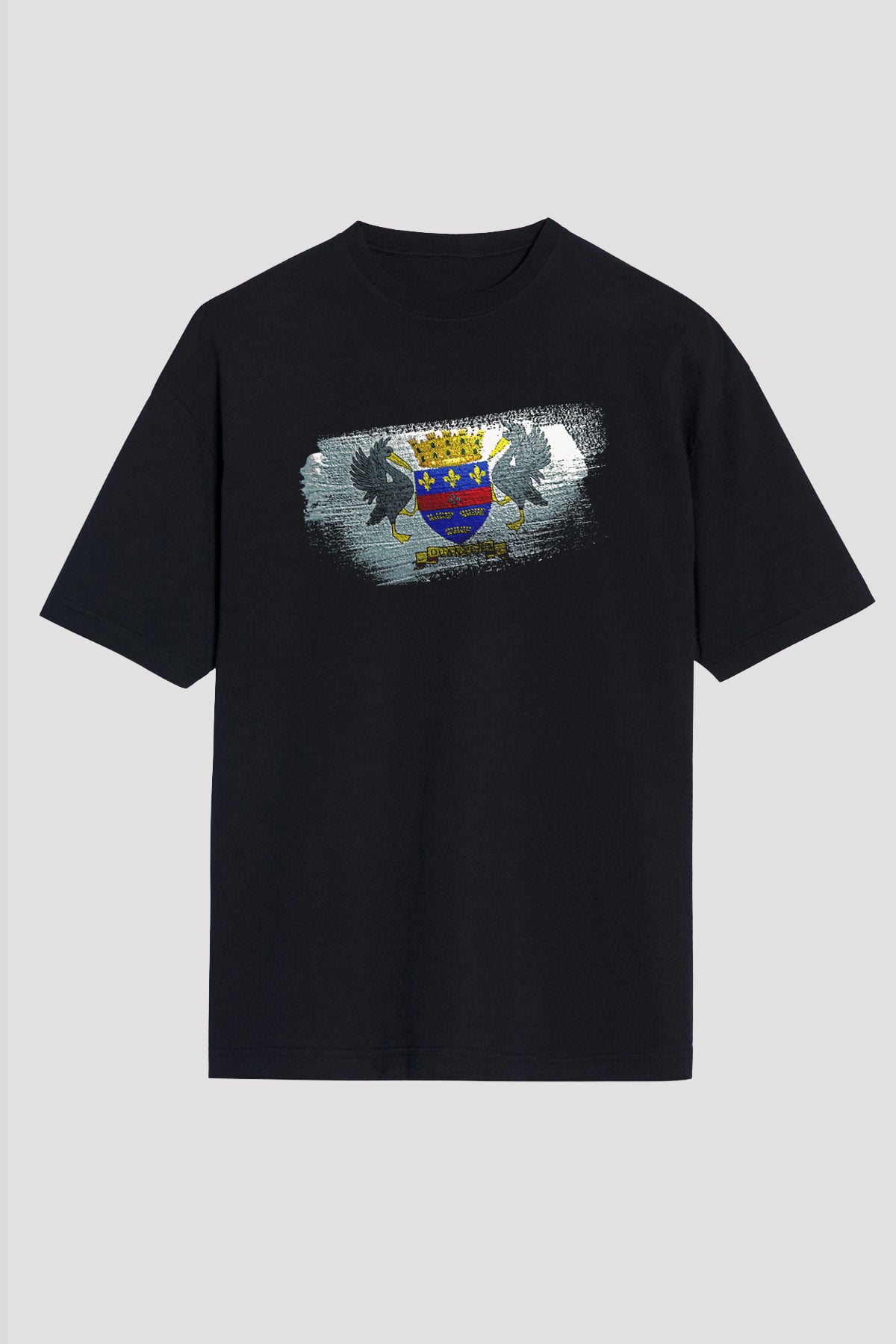 Saint Barthelemy Bayrağı Baskılı Unisex Siyah Oversize Tişört
