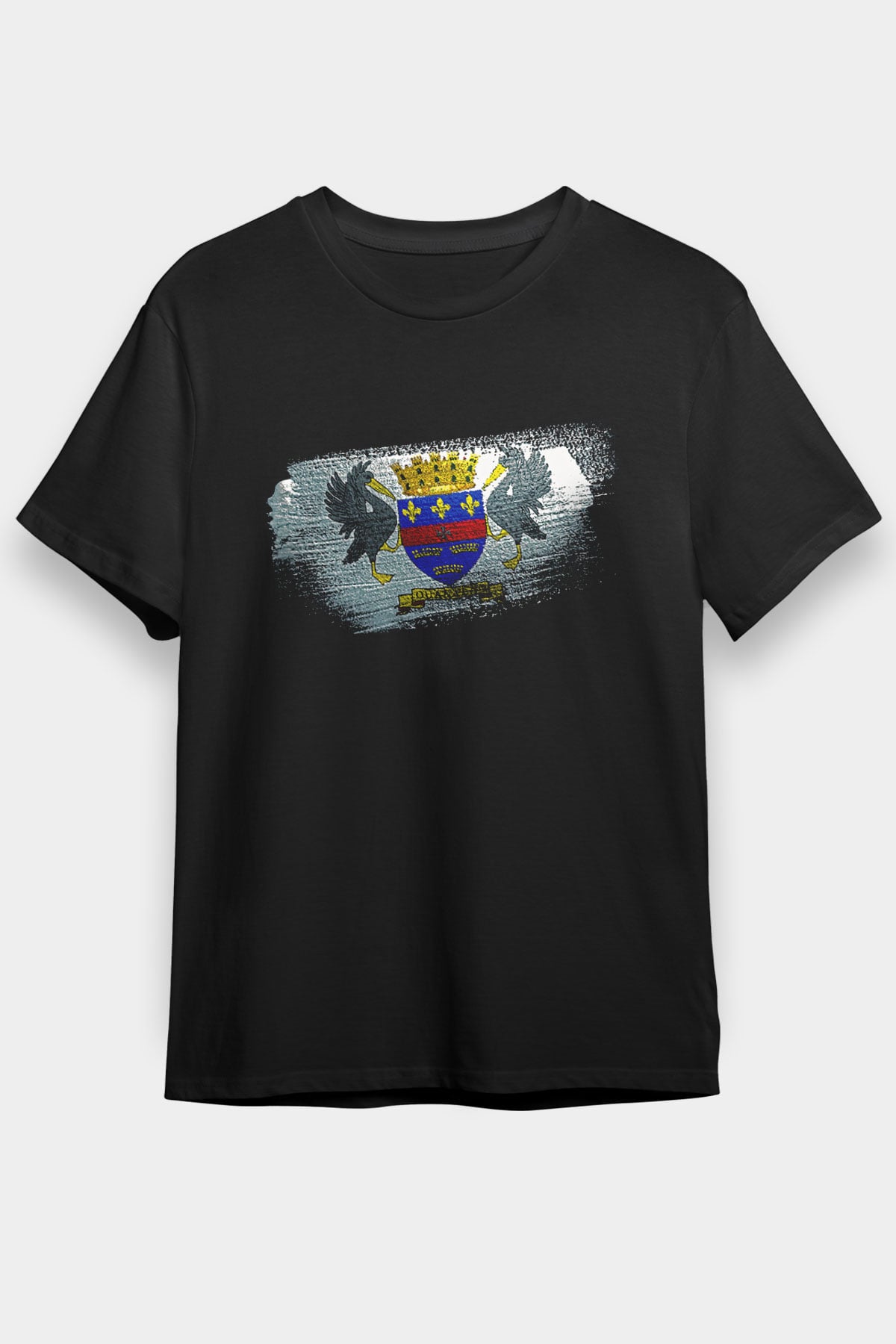 Saint Barthelemy Bayrağı Baskılı Unisex Siyah Tişört