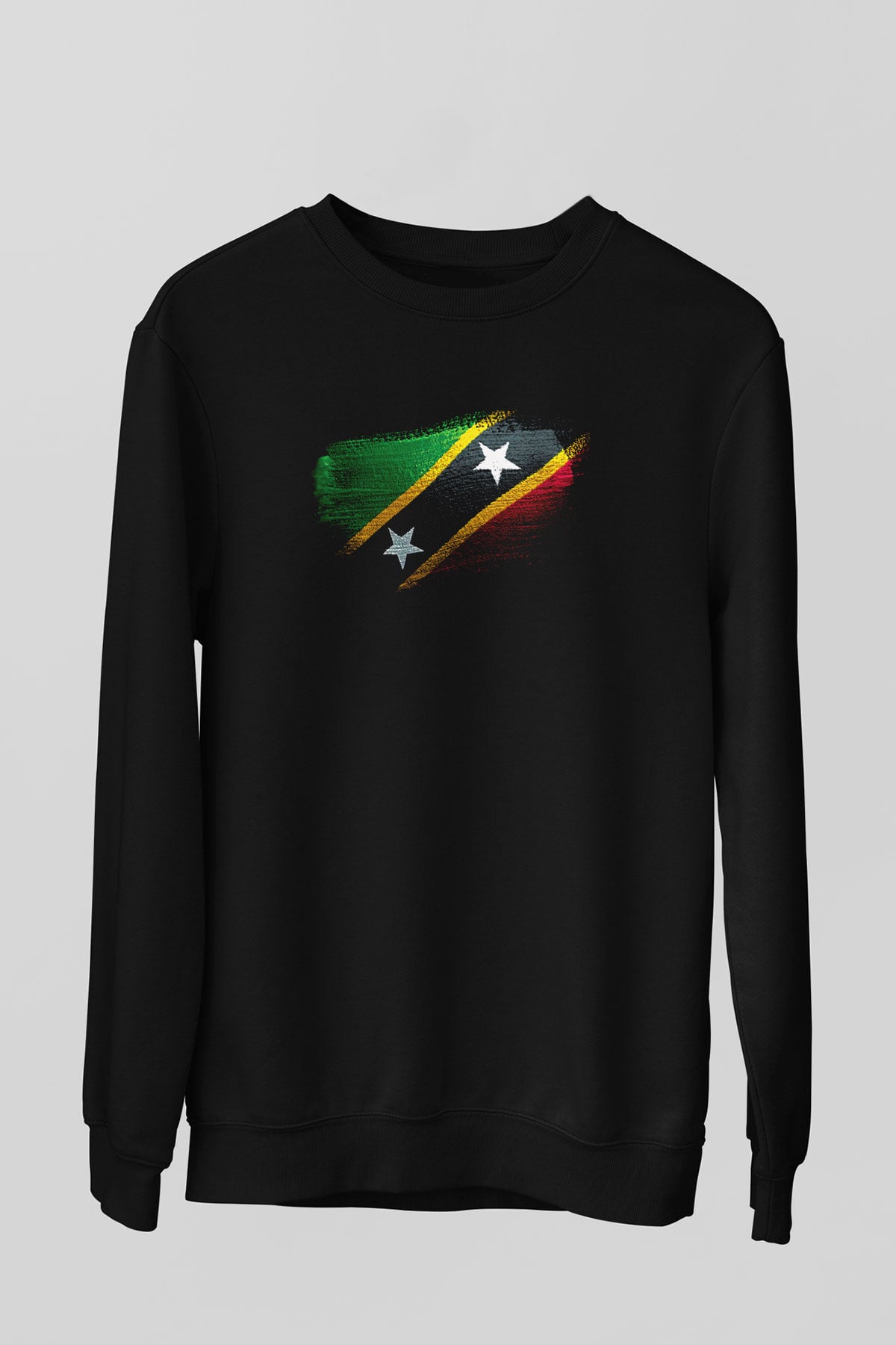 Saint Kitts ve Nevis Bayrağı Baskılı Unisex Siyah Sweatshirt