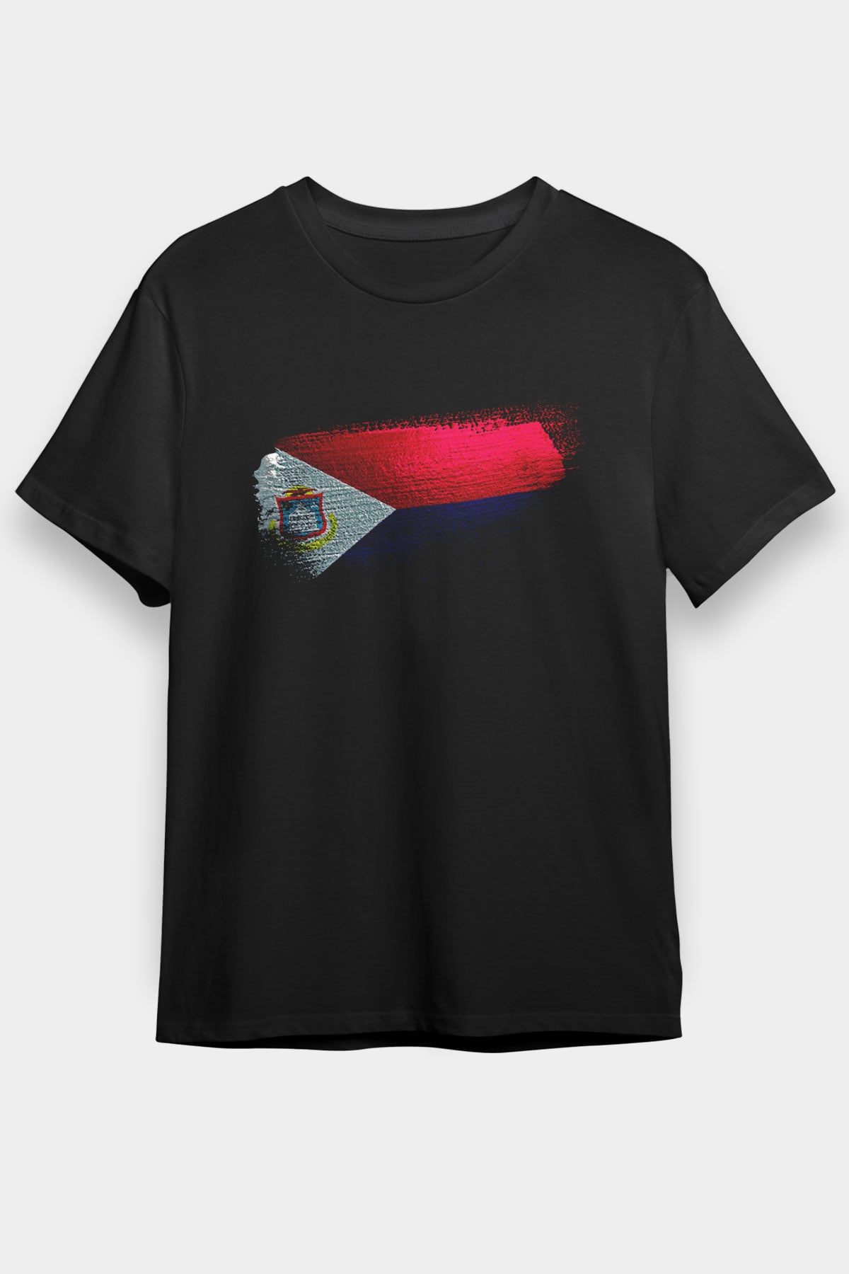 Saint Martin Bayrağı Baskılı Unisex Siyah Tişört