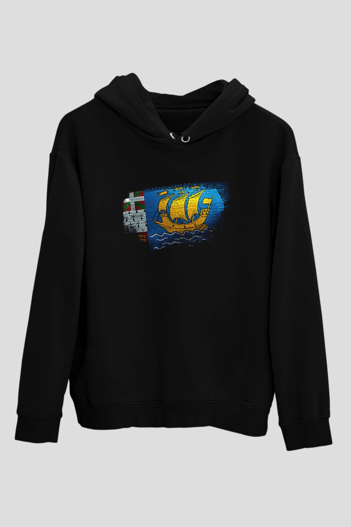 Saint Pierre ve Miquelon Bayrağı Baskılı Unisex Siyah Kapüşonlu Sweatshirt
