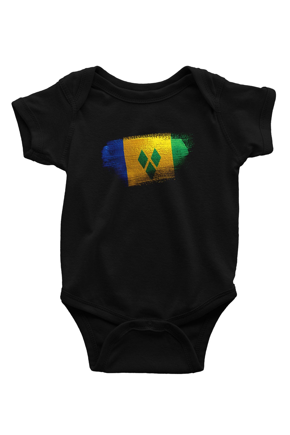 Saint Vincent ve Grenadinler Bayrağı Baskılı Unisex Siyah Bebek Body - Zıbın