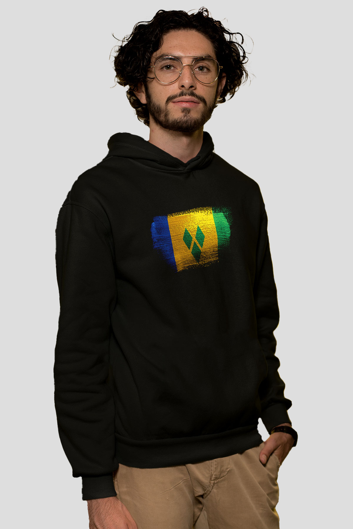 Saint Vincent ve Grenadinler Bayrağı Baskılı Unisex Siyah Kapüşonlu Sweatshirt