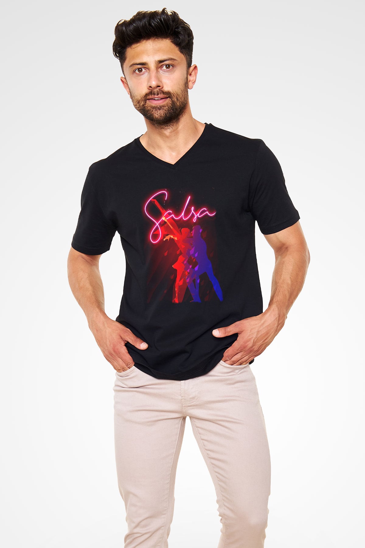 Salsa Siyah Unisex V Yaka Tişört