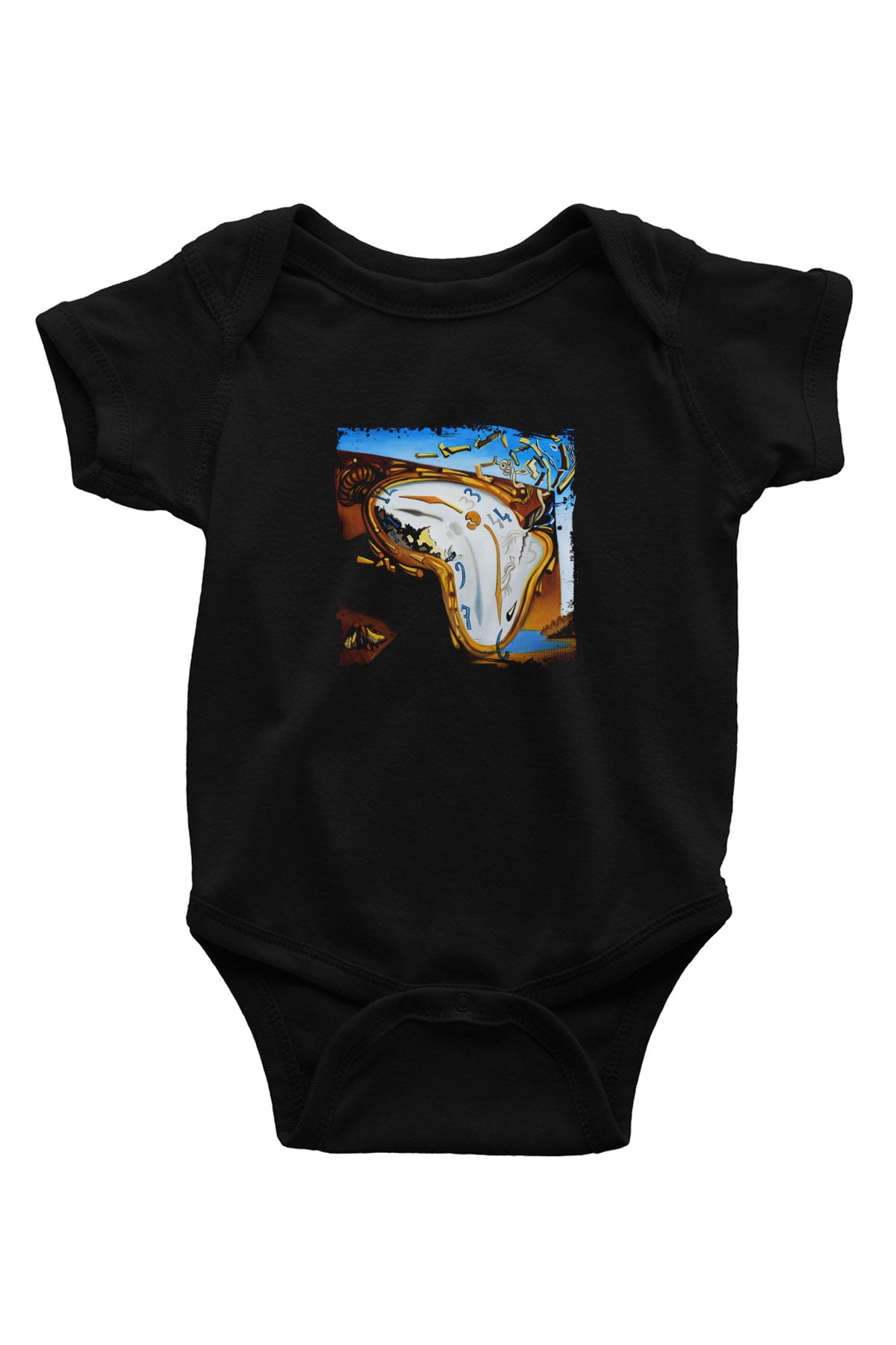 Salvador Dali Baskılı Unisex Siyah Bebek Body - Zıbın