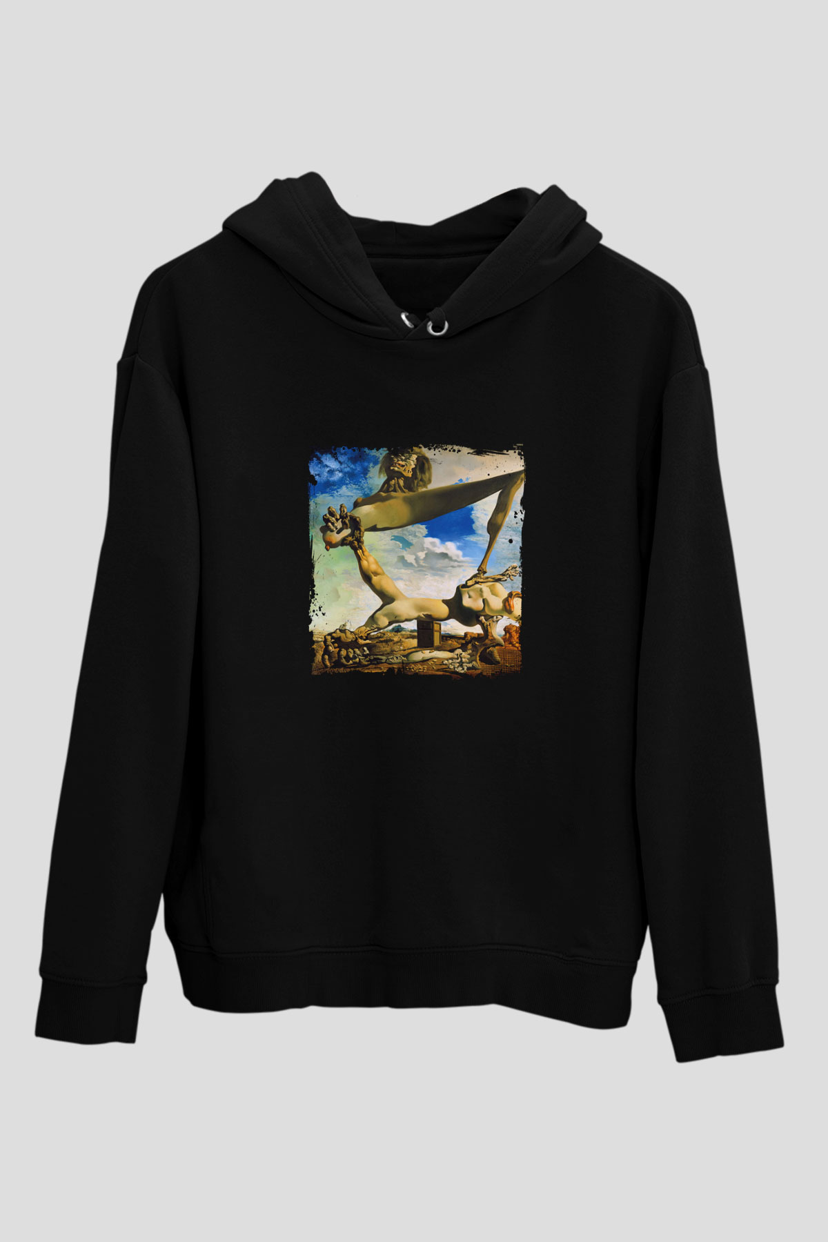 Salvador Dali Baskılı Unisex Siyah Hoodie