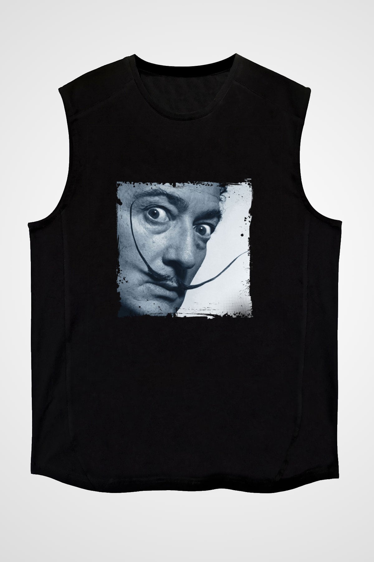 Salvador Dali Baskılı Unisex Siyah Kolsuz Tişört