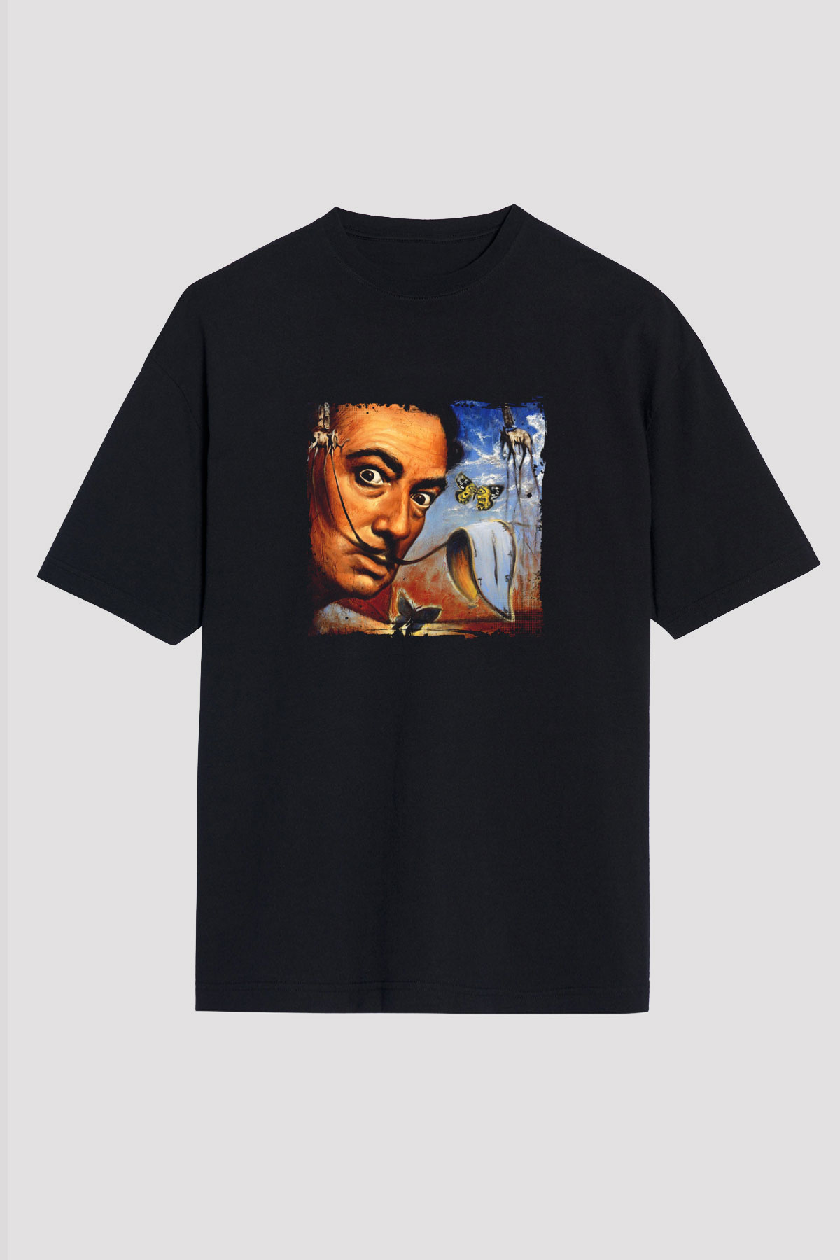 Salvador Dali Baskılı Unisex Siyah Oversize Tişört
