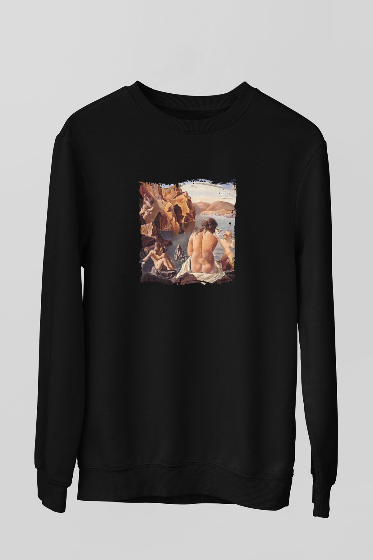 Salvador Dali Baskılı Unisex Siyah Sweatshirt