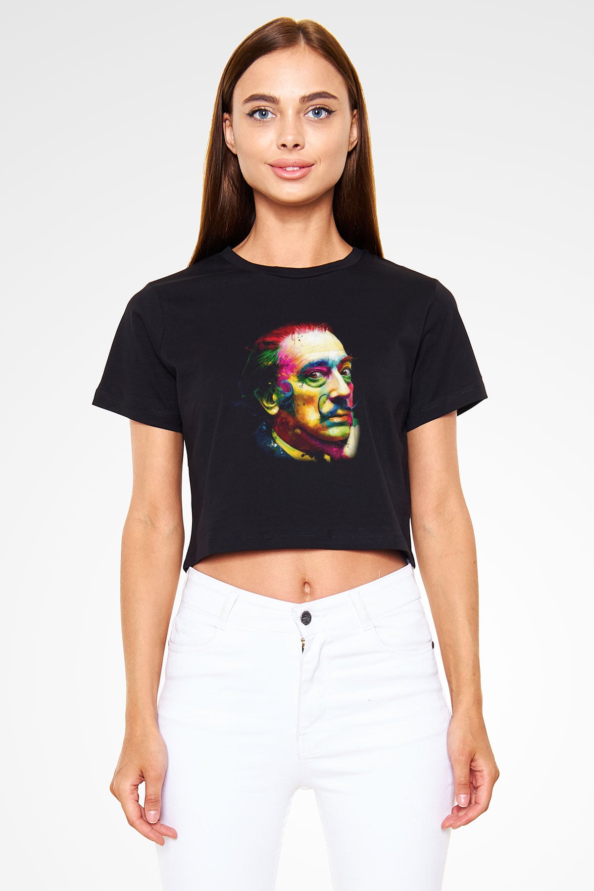 Salvador Dali Siyah Crop Top Tişört