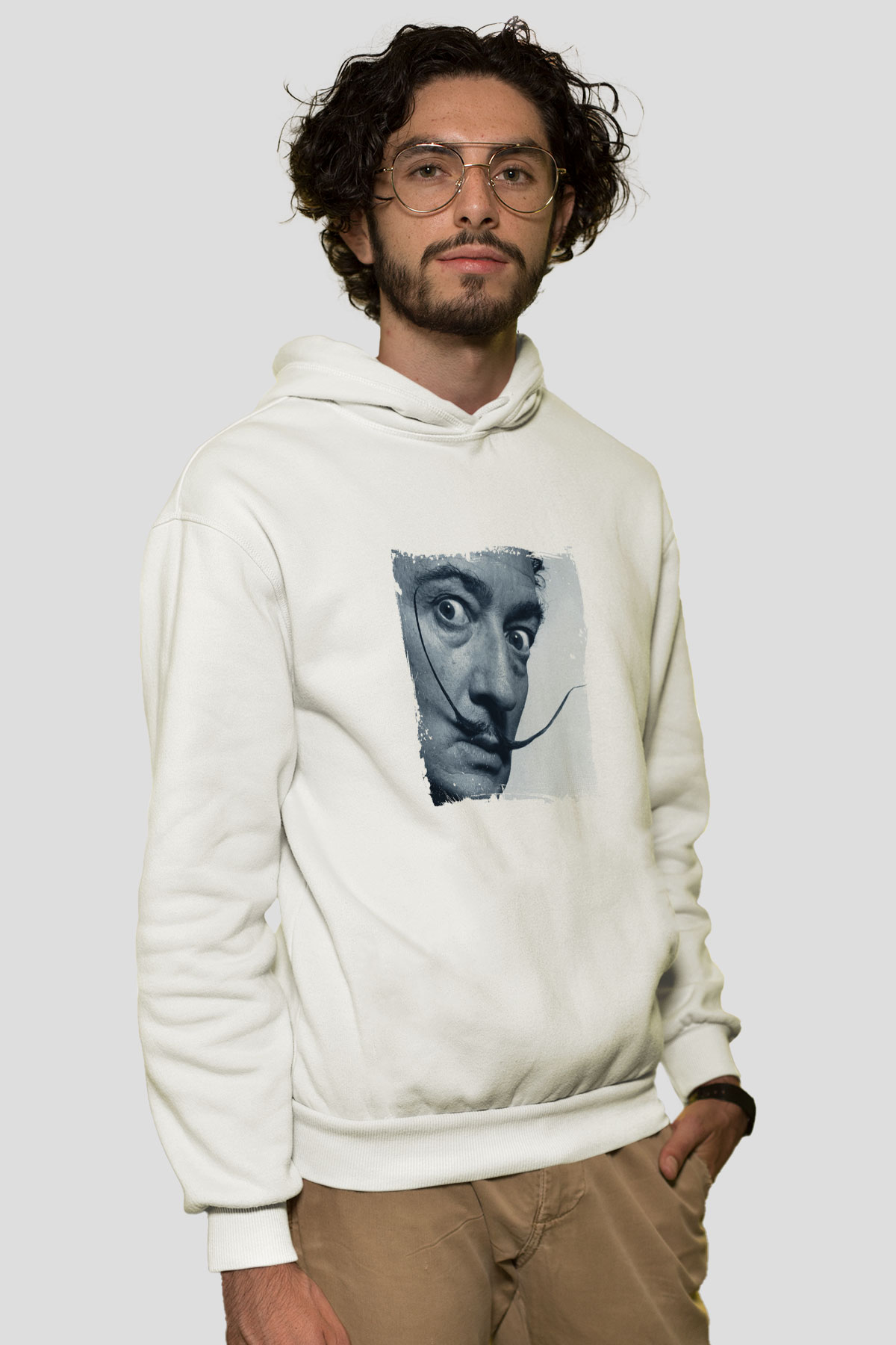 Salvador Dali Unisex Baskılı Beyaz Kapüşonlu Sweatshirt