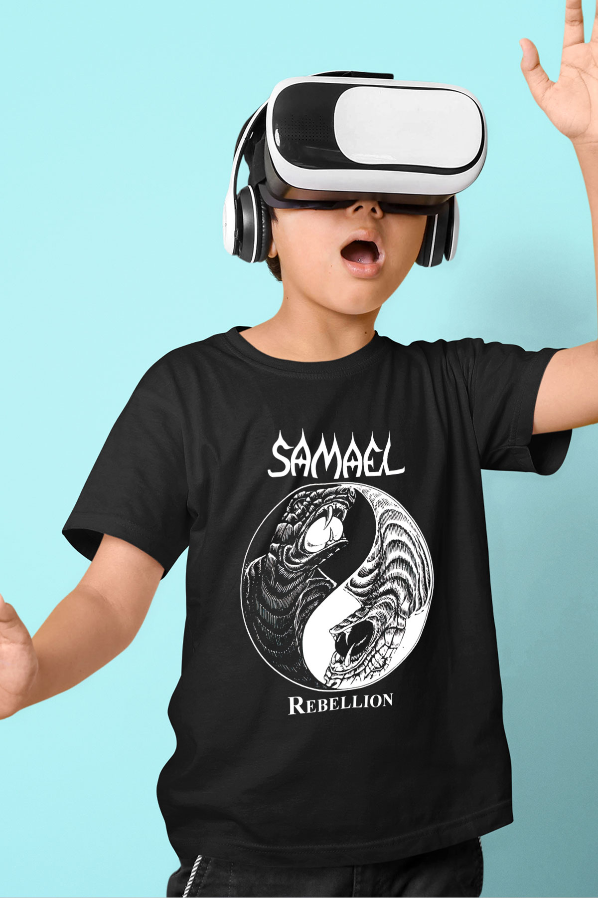 Samael Baskılı Unisex Siyah Çocuk Tişört - Tshirt
