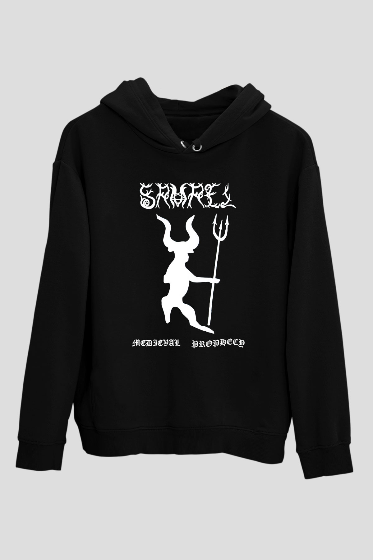 Samael Baskılı Unisex Siyah Kapüşonlu Sweatshirt