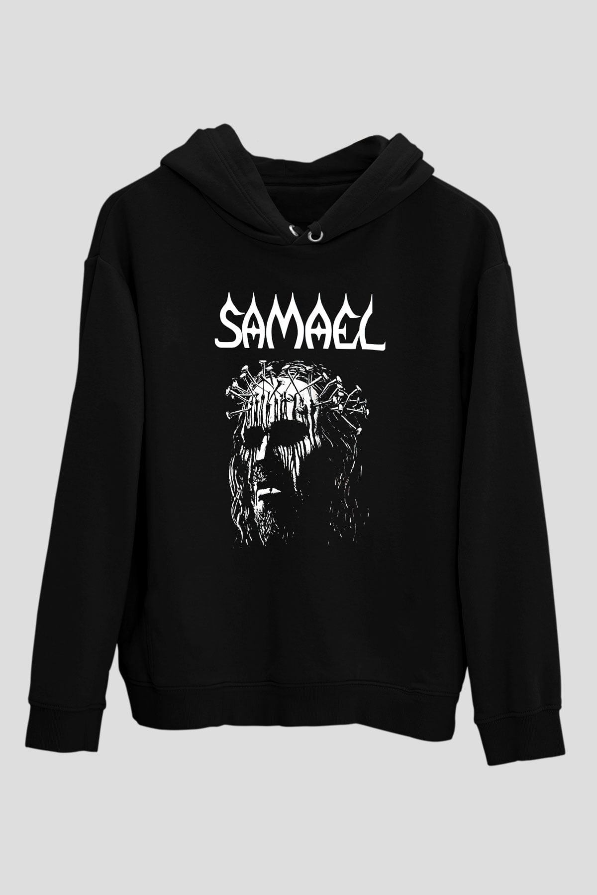 Samael Baskılı Unisex Siyah Kapüşonlu Sweatshirt