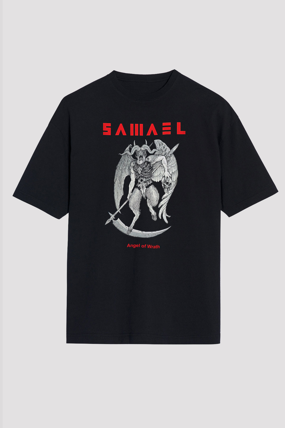 Samael Baskılı Unisex Siyah Oversize Tişört - Tshirt