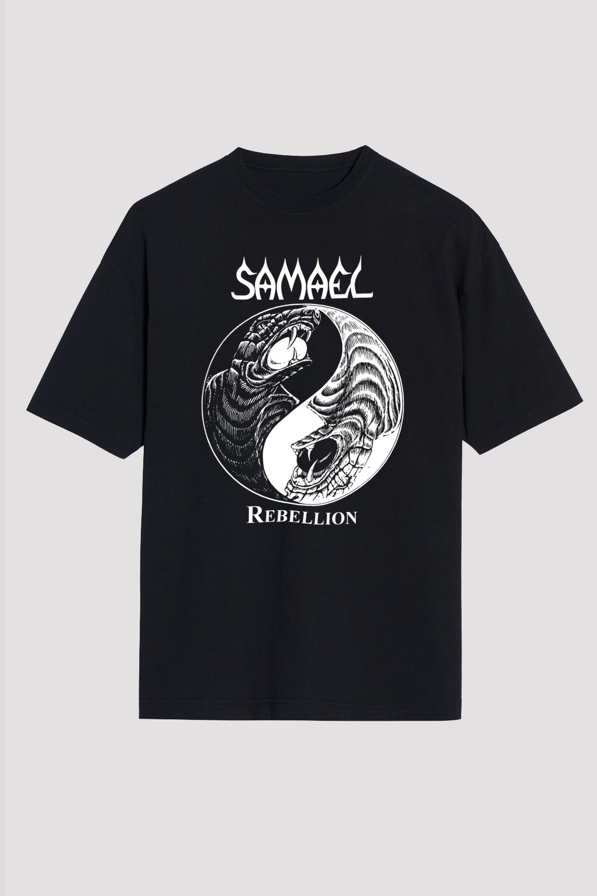 Samael Baskılı Unisex Siyah Oversize Tişört - Tshirt