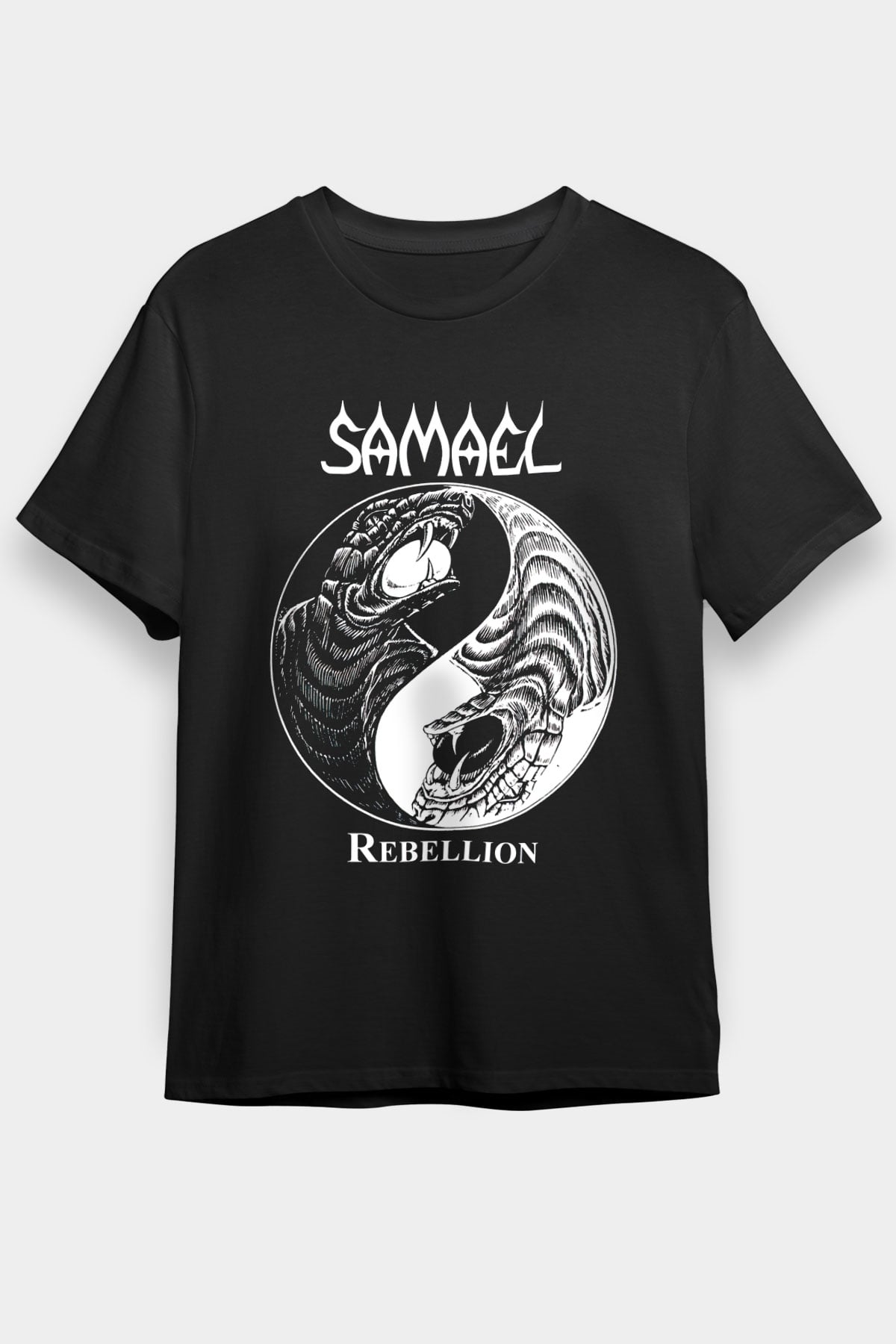 Samael Baskılı Unisex Siyah Tişört - Tshirt