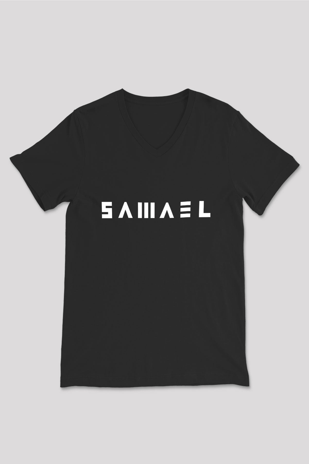 Samael Baskılı Unisex Siyah V Yaka Tişört - Tshirt