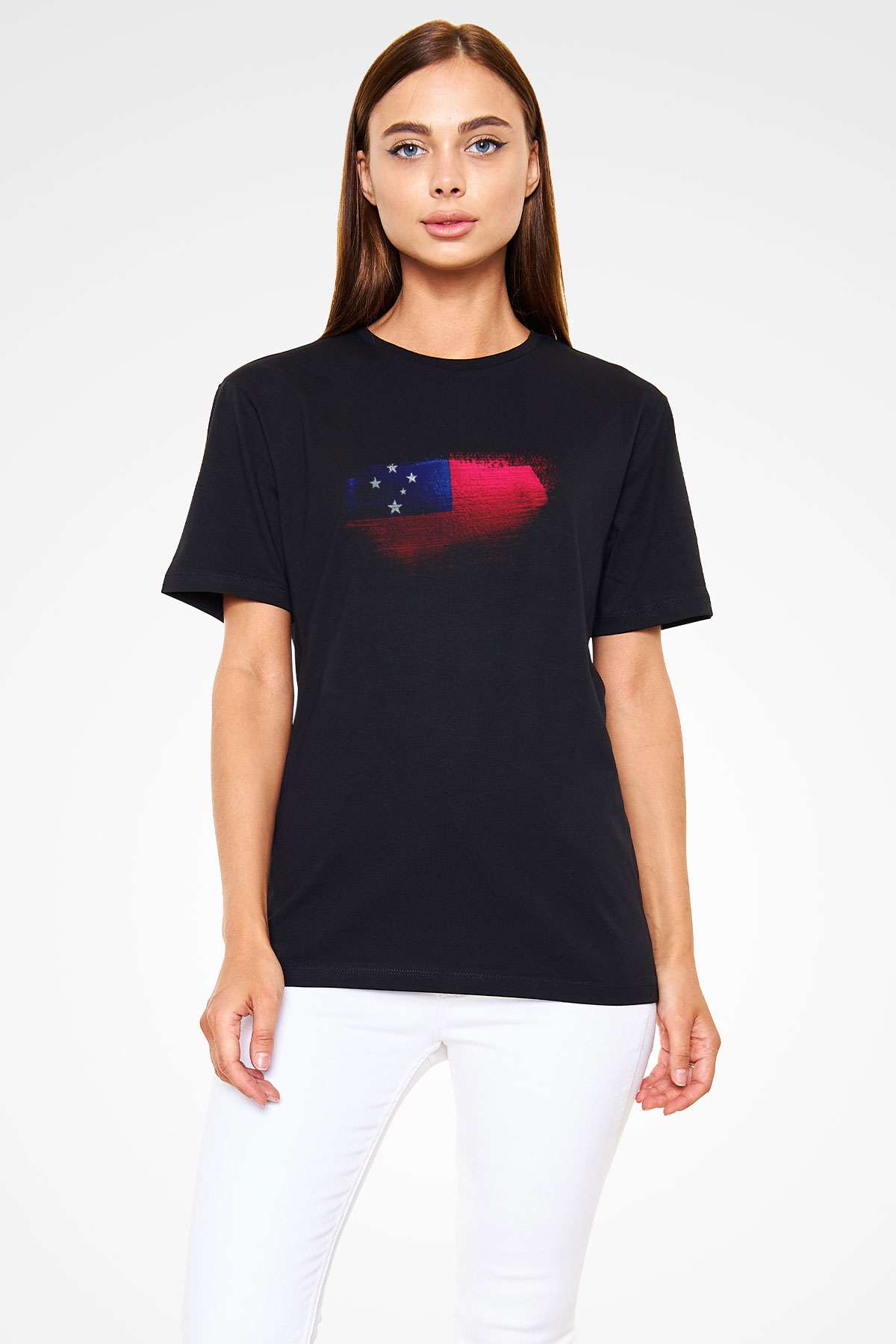 Samoa Bayrağı Baskılı Unisex Siyah Tişört