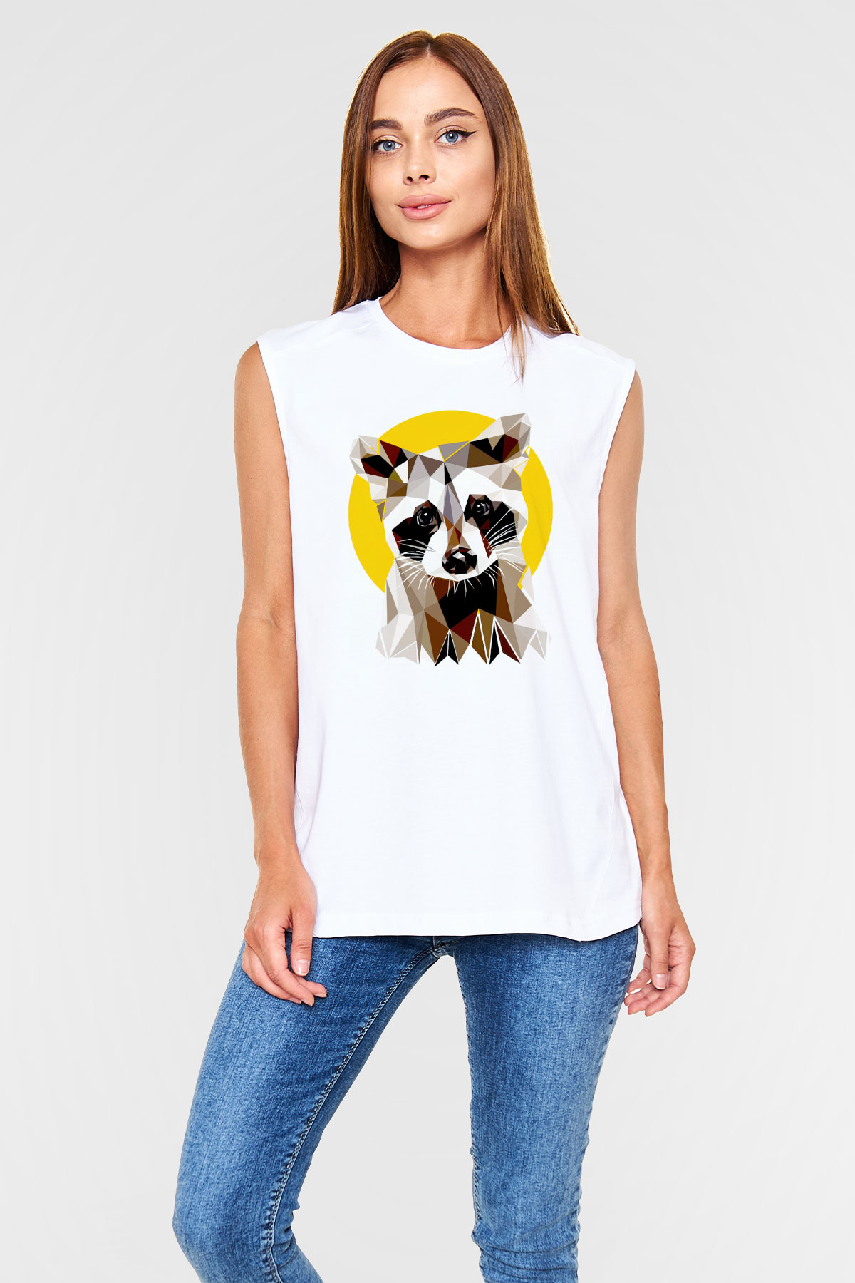 Samur Baskılı Unisex Beyaz  Kolsuz Tişört