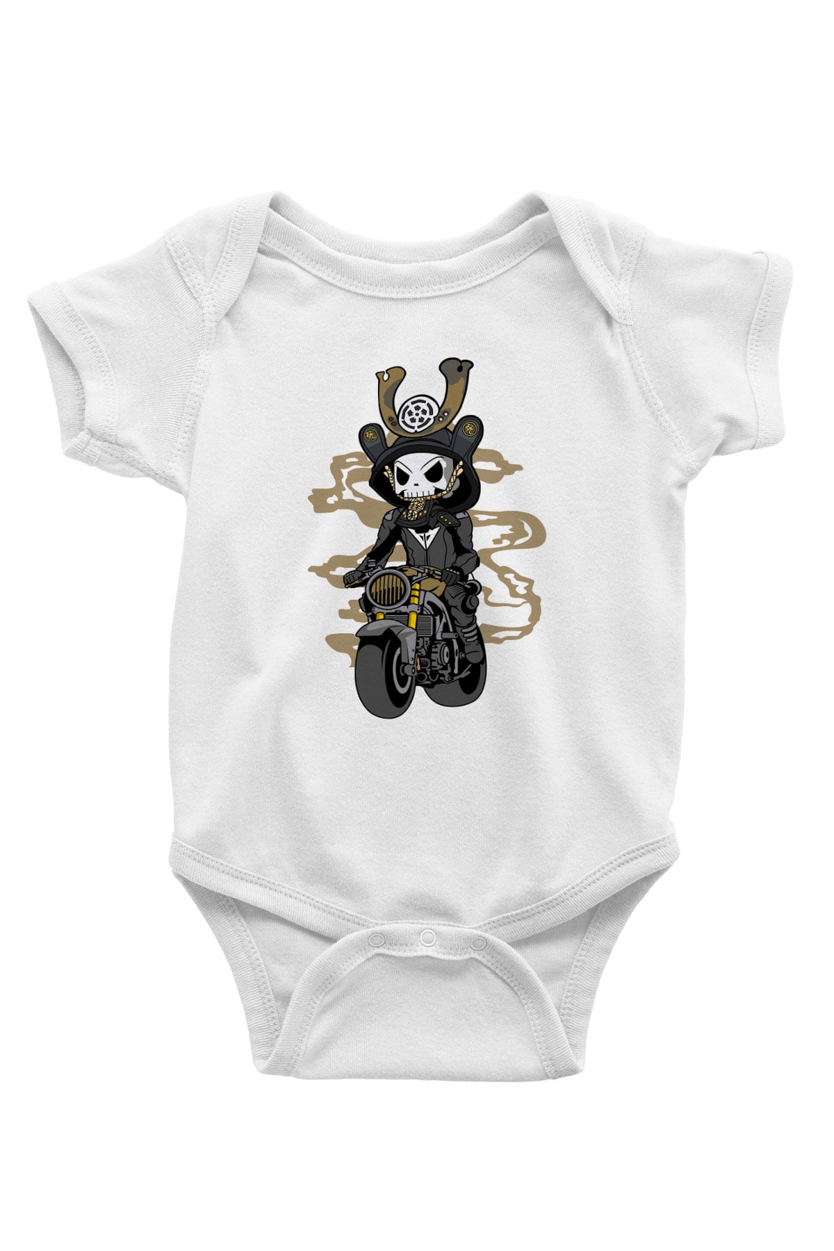 Samurai Biker Baskılı Beyaz Unisex Bebek Body - Zıbın
