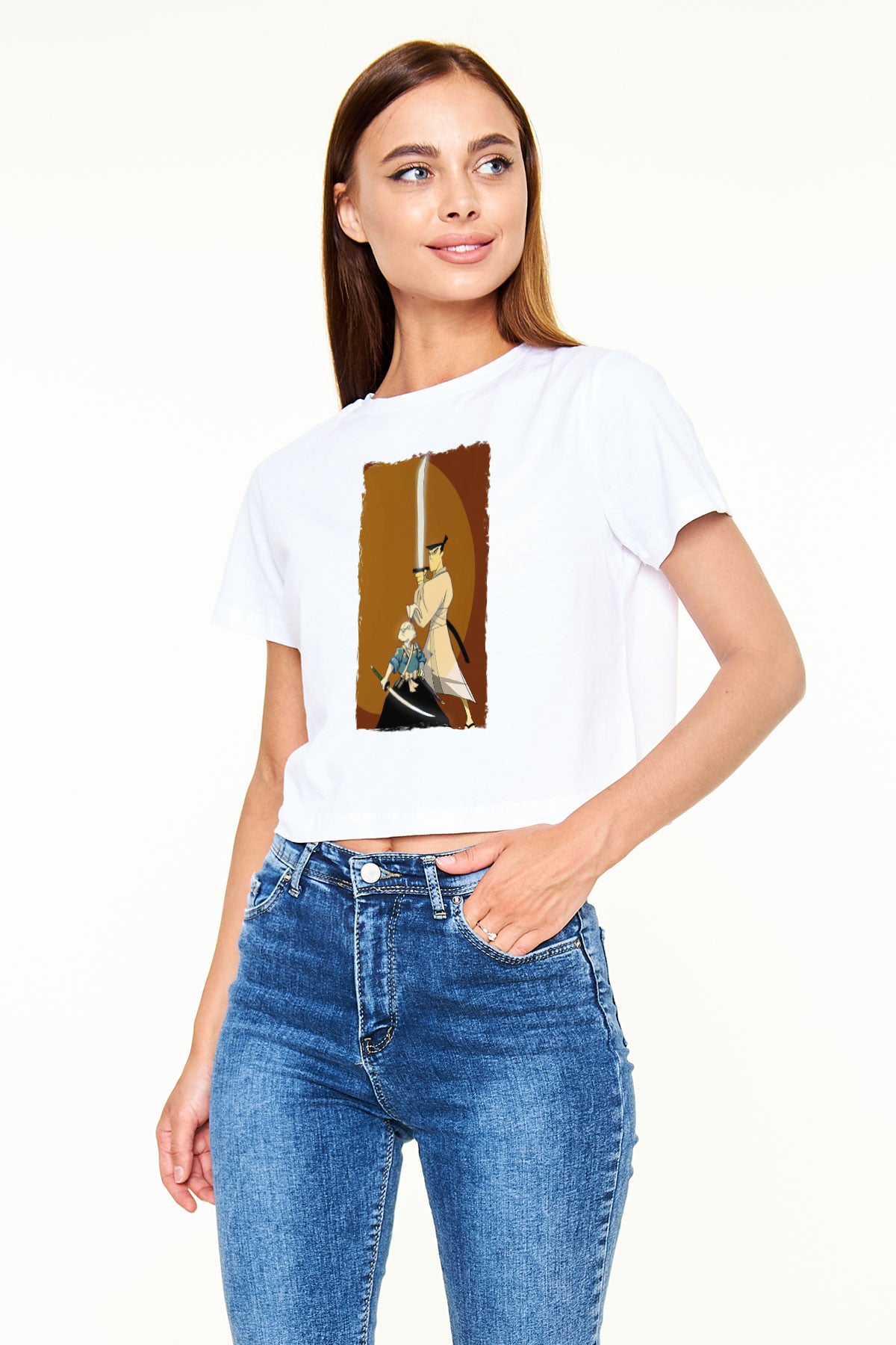 Samurai Jack Beyaz  Crop Top Tişört