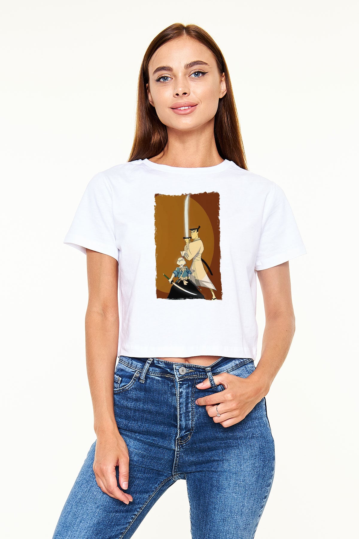 Samurai Jack Beyaz  Crop Top Tişört