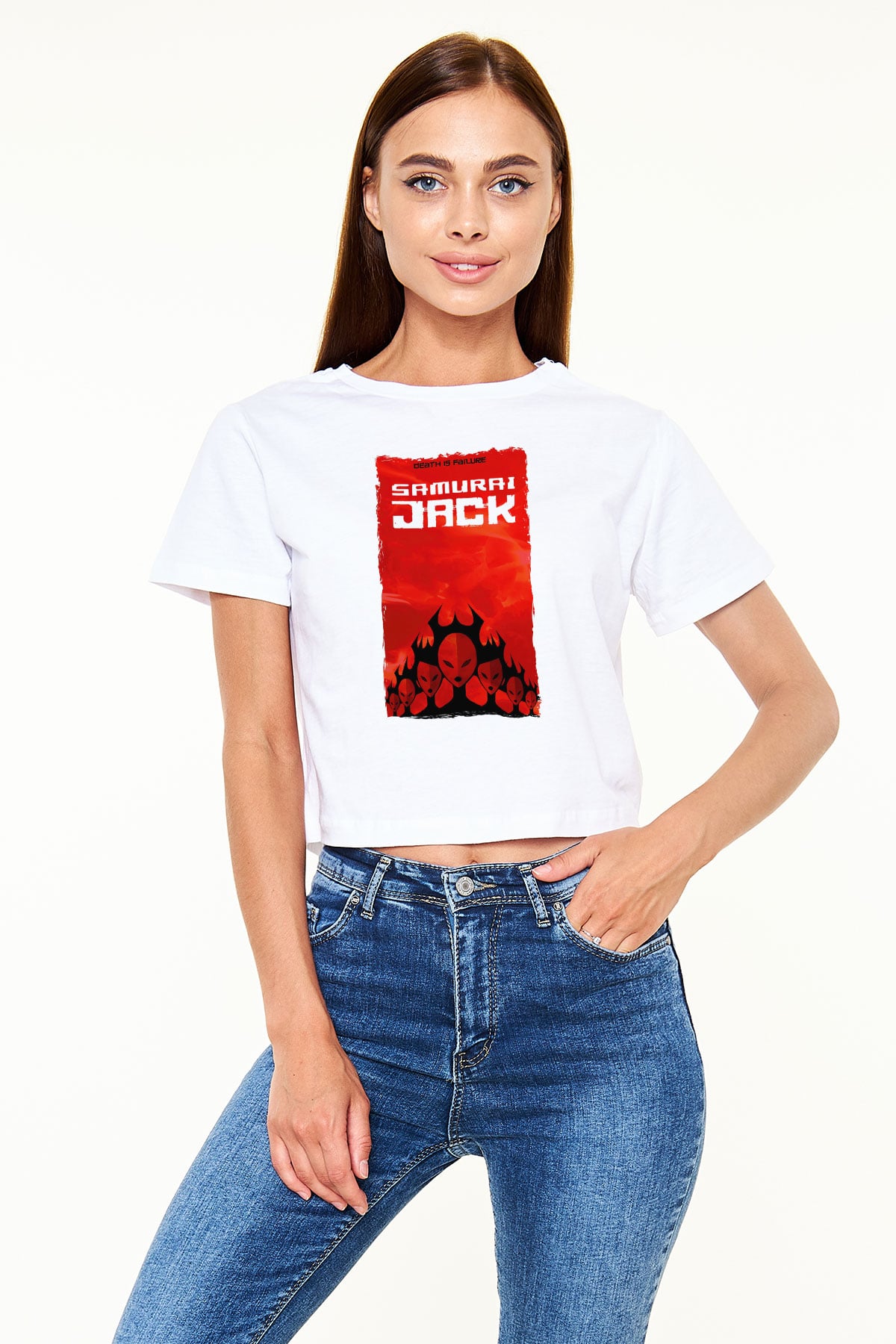 Samurai Jack Beyaz  Crop Top Tişört