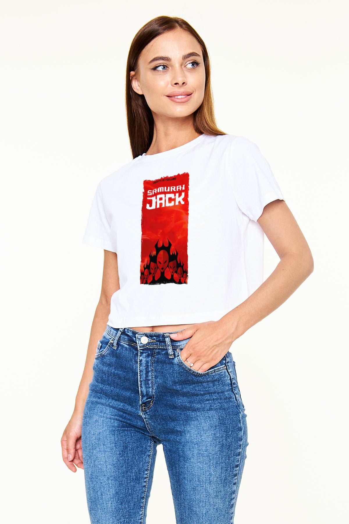 Samurai Jack Beyaz  Crop Top Tişört