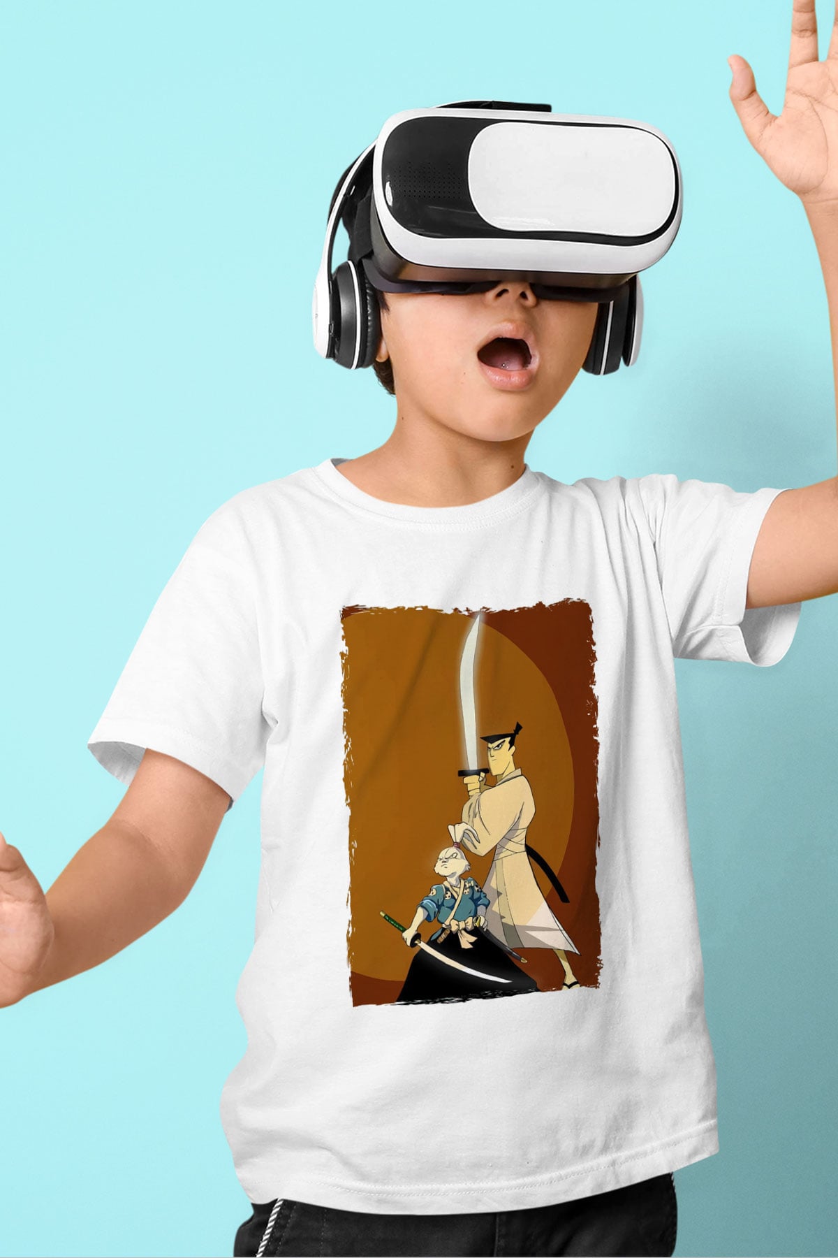 Samurai Jack Beyaz Unisex Çocuk Tişört
