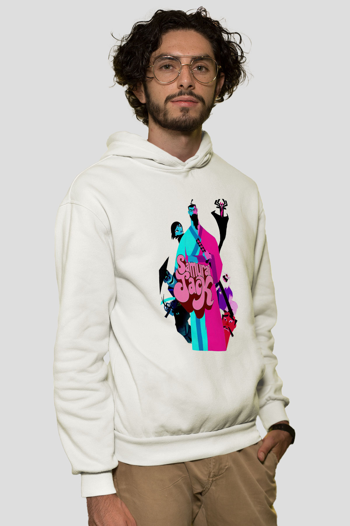 Samurai Jack Beyaz Unisex Hoodie
