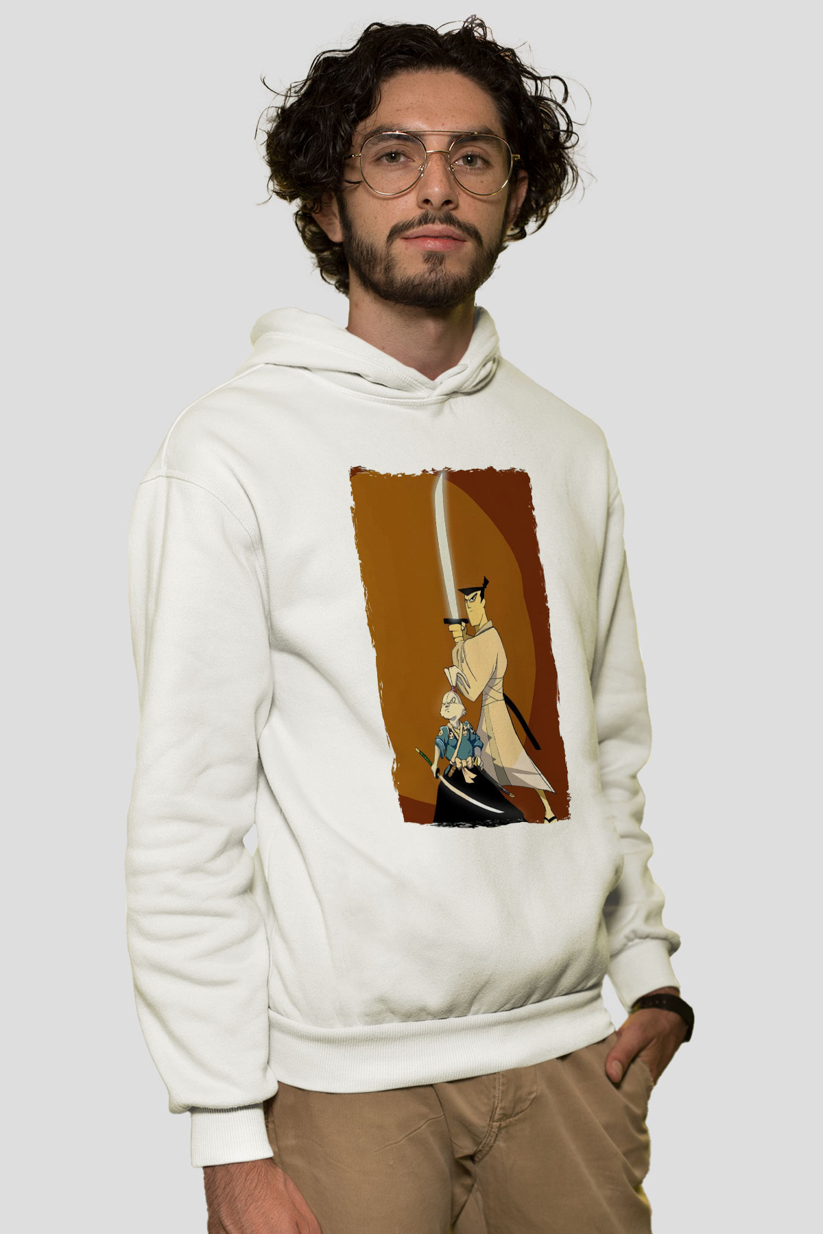 Samurai Jack Beyaz Unisex Hoodie